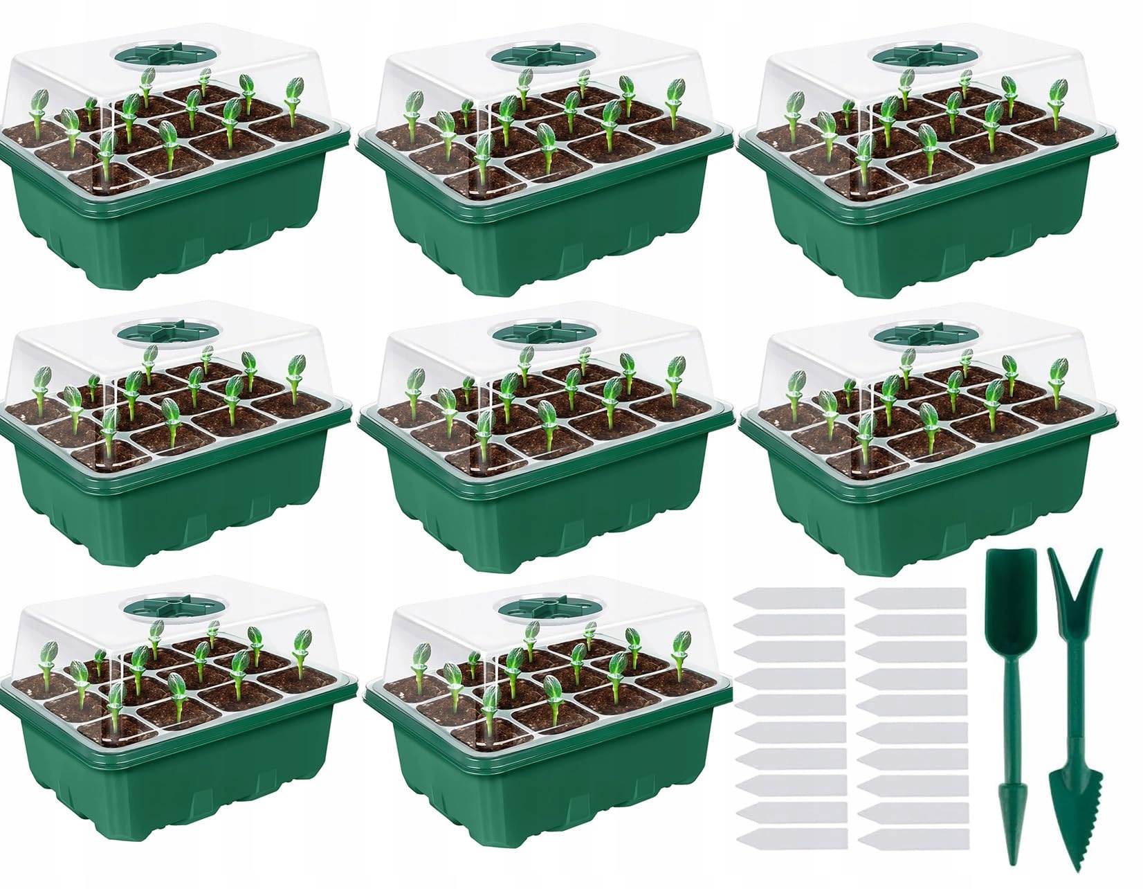 Mini Propagator Sada pro pěstování rostlin 8 Kusů Zelená 96 buněk