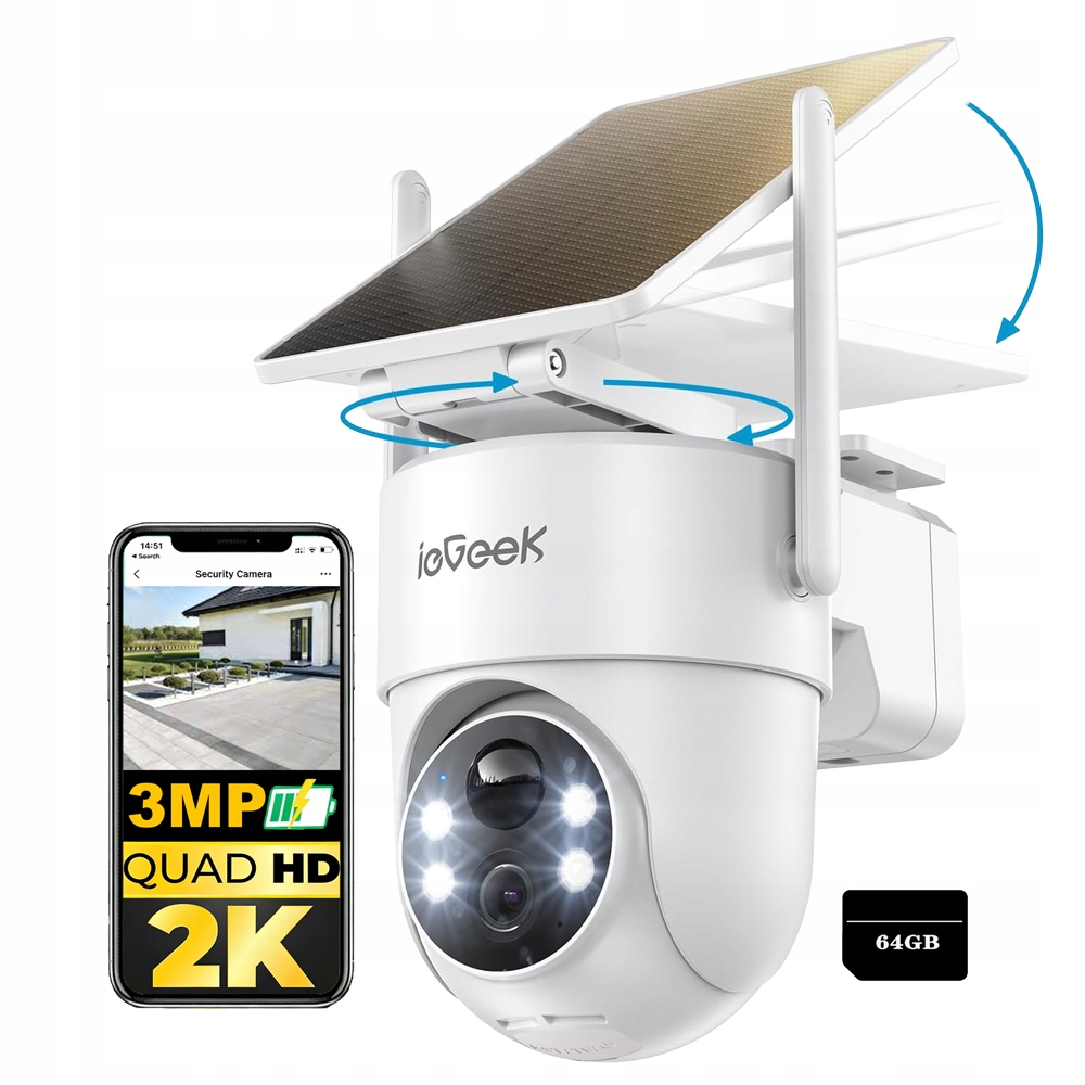 3MPX bezdrátová venkovní bezpečnostní kamera Ptz s 64GB kartou