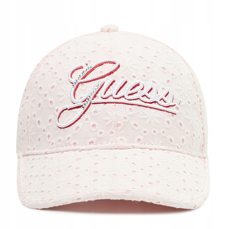 

Guess - Różowa czapka z daszkiem z wyszywanym logo