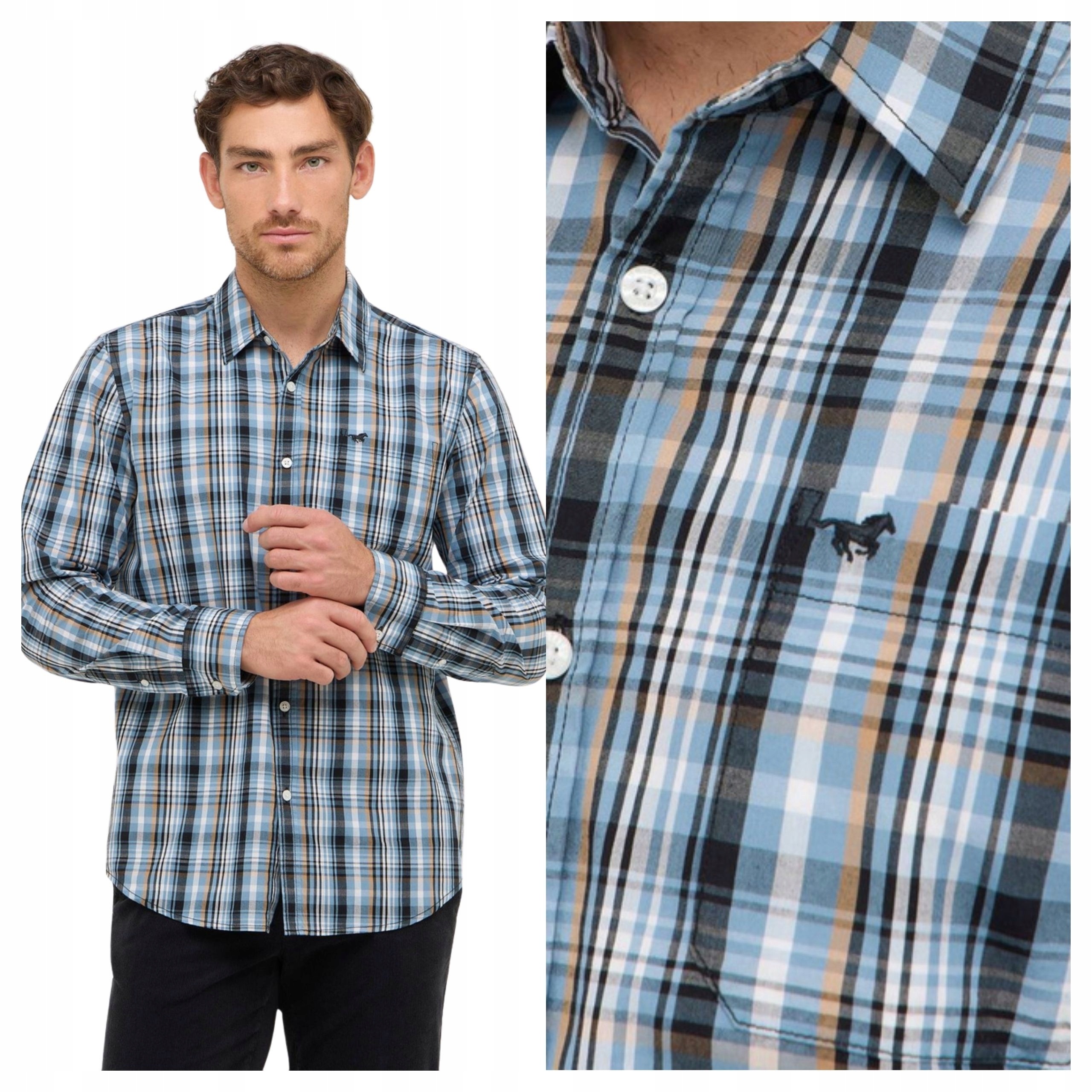 Pánská košile Mustang Chester Poplin Bavlněná Modrá Mřížka 6XL