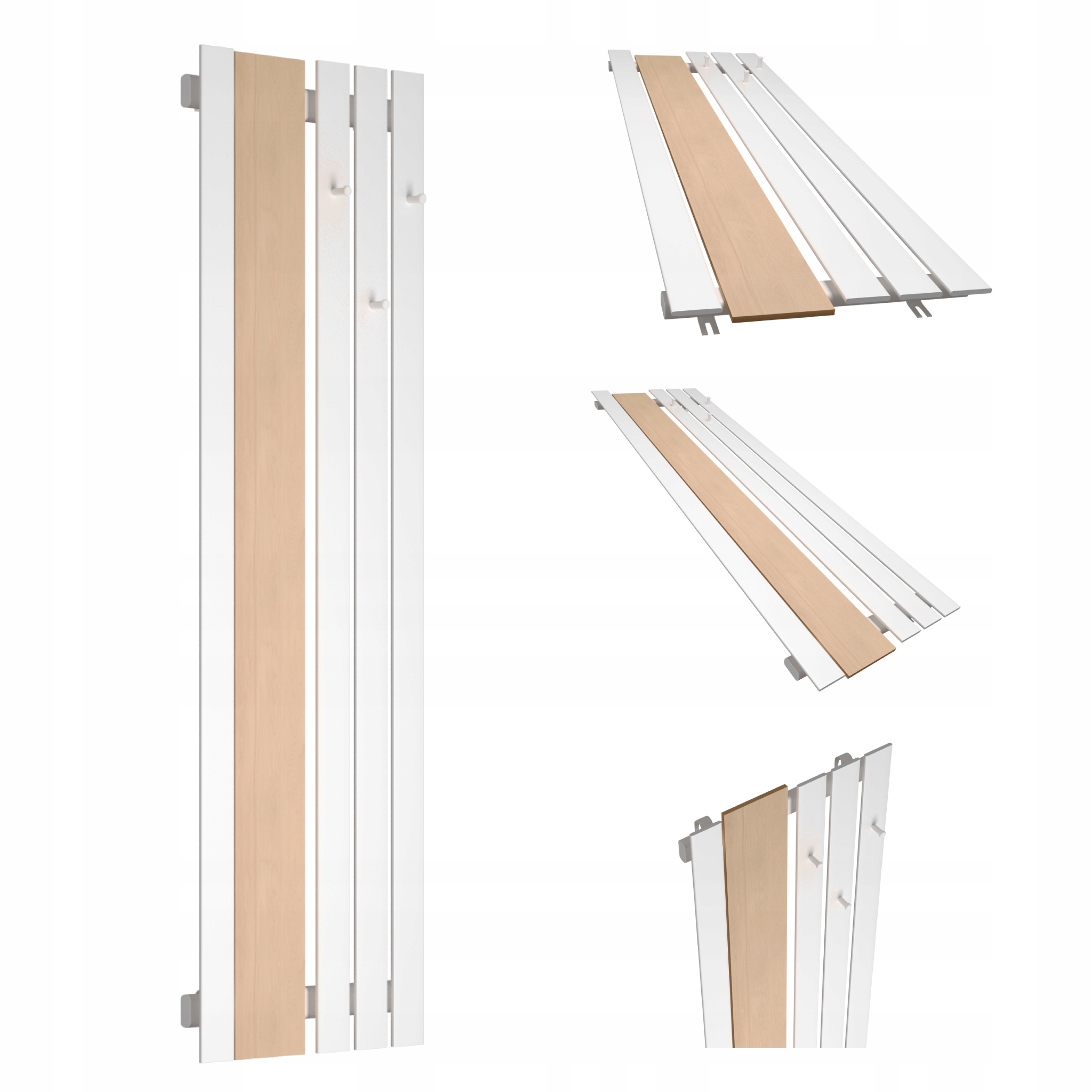 Dekorativní radiátor s věšáky Bello Hook Wood 100x52 Bílý Mat Hladký