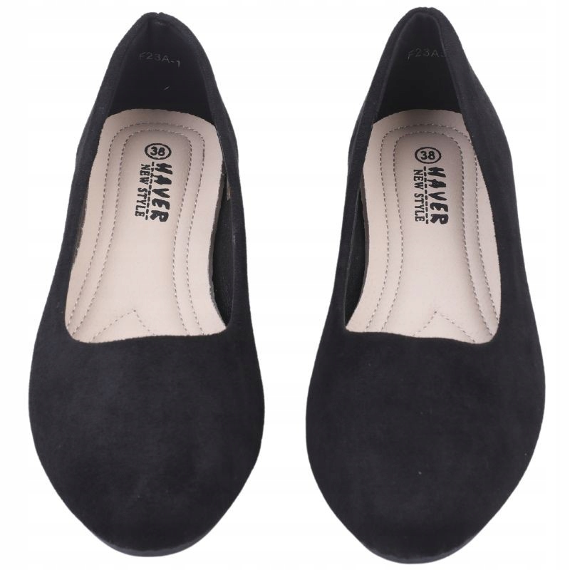 R.41 CZARNE BALERINKI DAMSKIE BUTY WSUWANE PŁASKIE GŁADKI WKŁADKA EKOSKÓRA