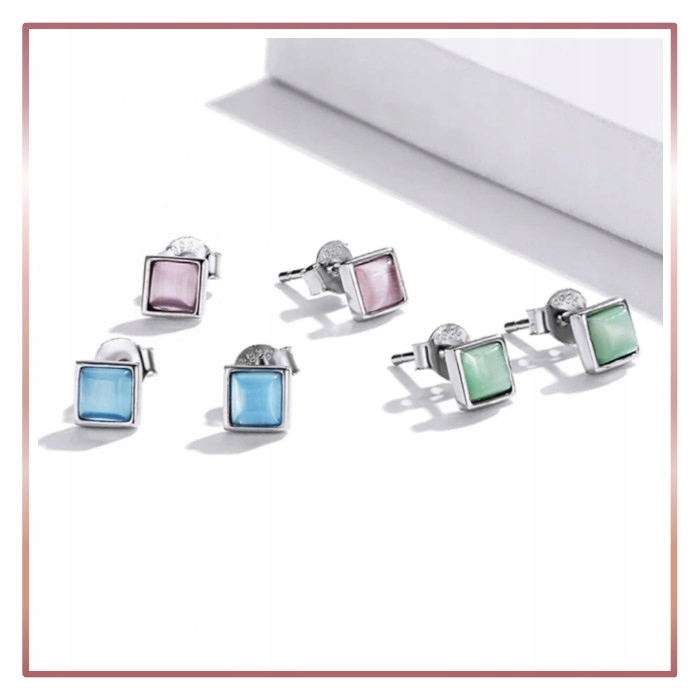 Piękne kolczyki LŚNIĄCE BŁĘKITNE KWADRATY S925 Marka A.R. Silver