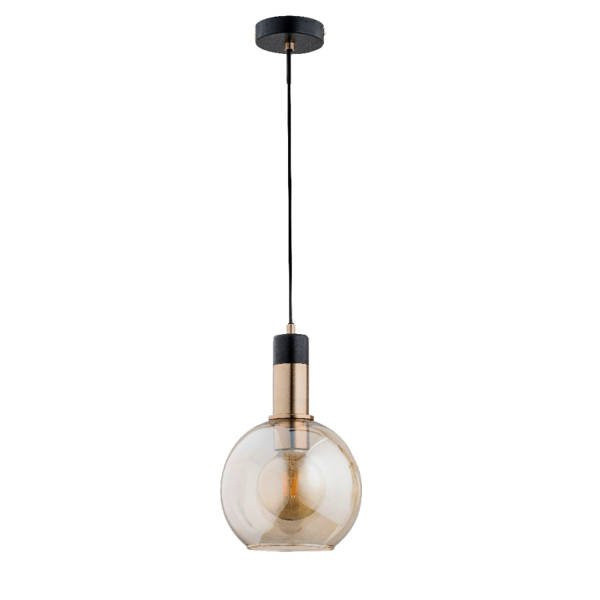 Moderní závěsná lampa z černého zlata, skleněná, jantarová koule Alfa
