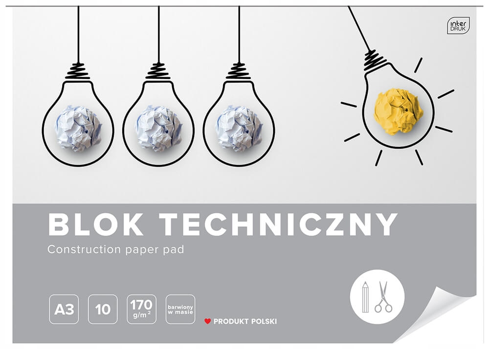 Blok techniczny biały A3 INTERDRUK 10 arkuszy 170g Marka Interdruk