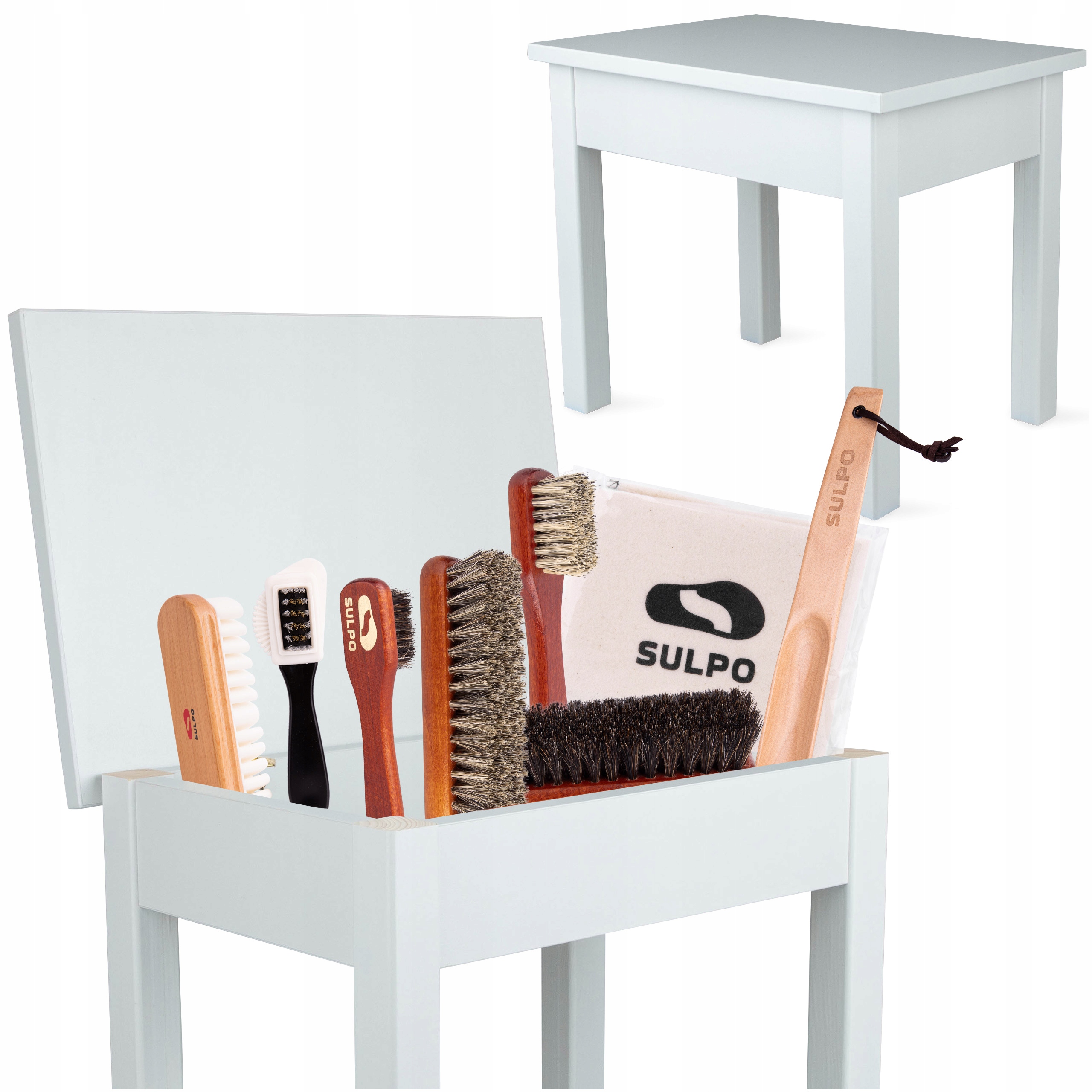 Kartáč Sada Kartáčů Na Čištění Bot, koňské štětiny S Stoličkou