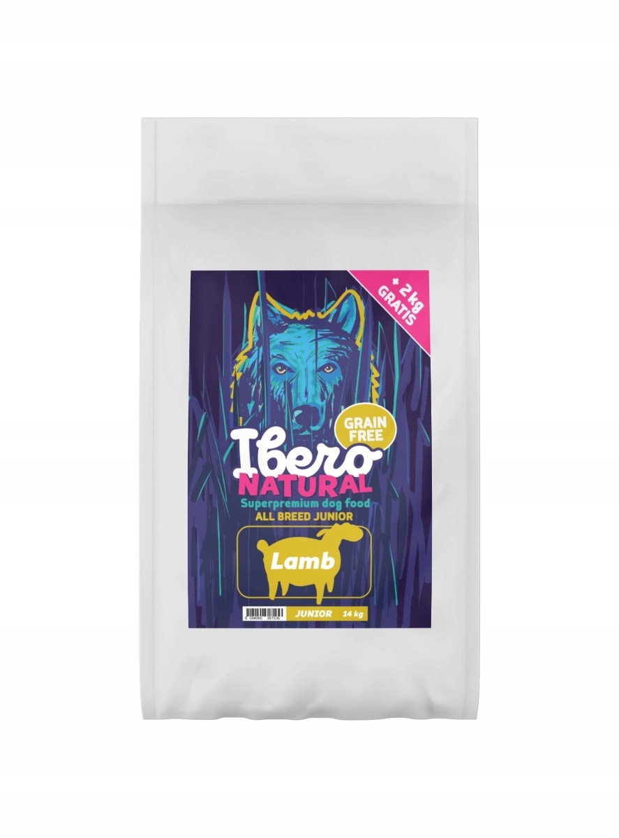 Sucha karma Ibero Natural Grain Free z jagnięciną Junior dla szczeniąt 14kg
