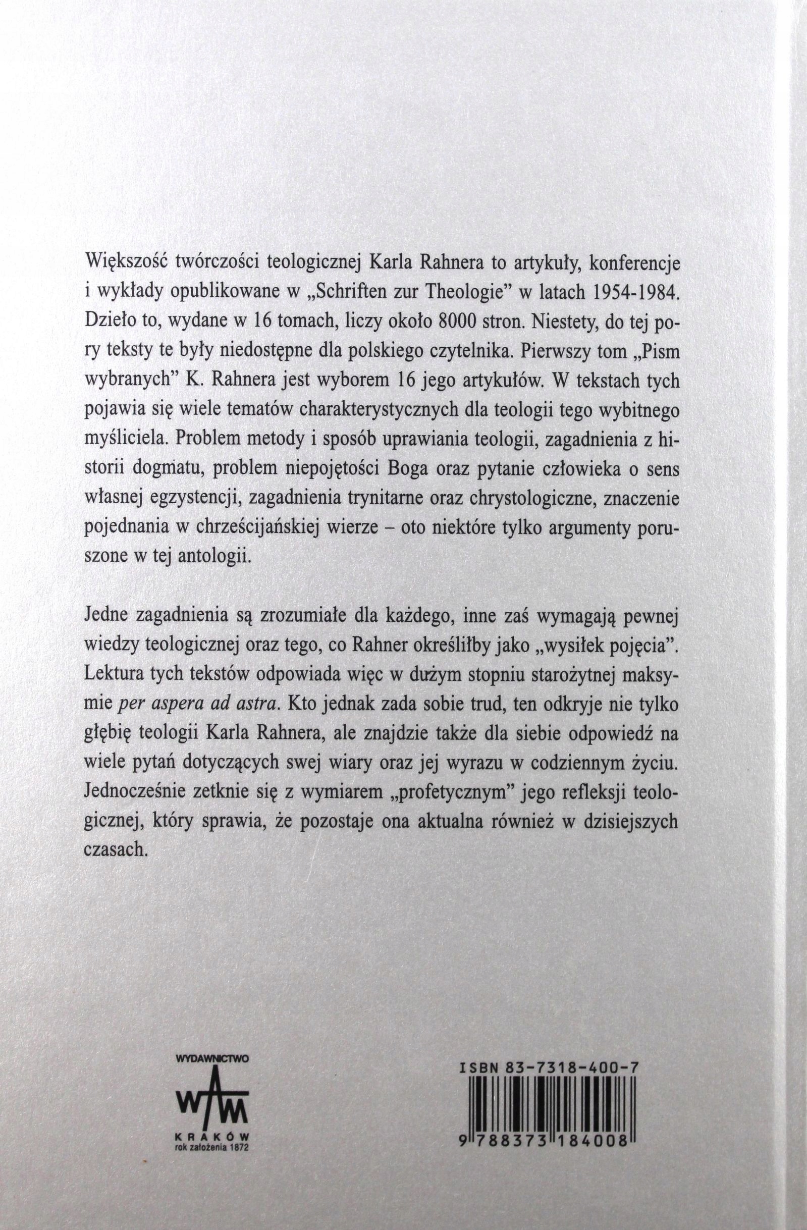 PISMA WYBRANE. TOM I - Karl Rahner SJ [KSIĄŻKA] Stan opakowania oryginalne