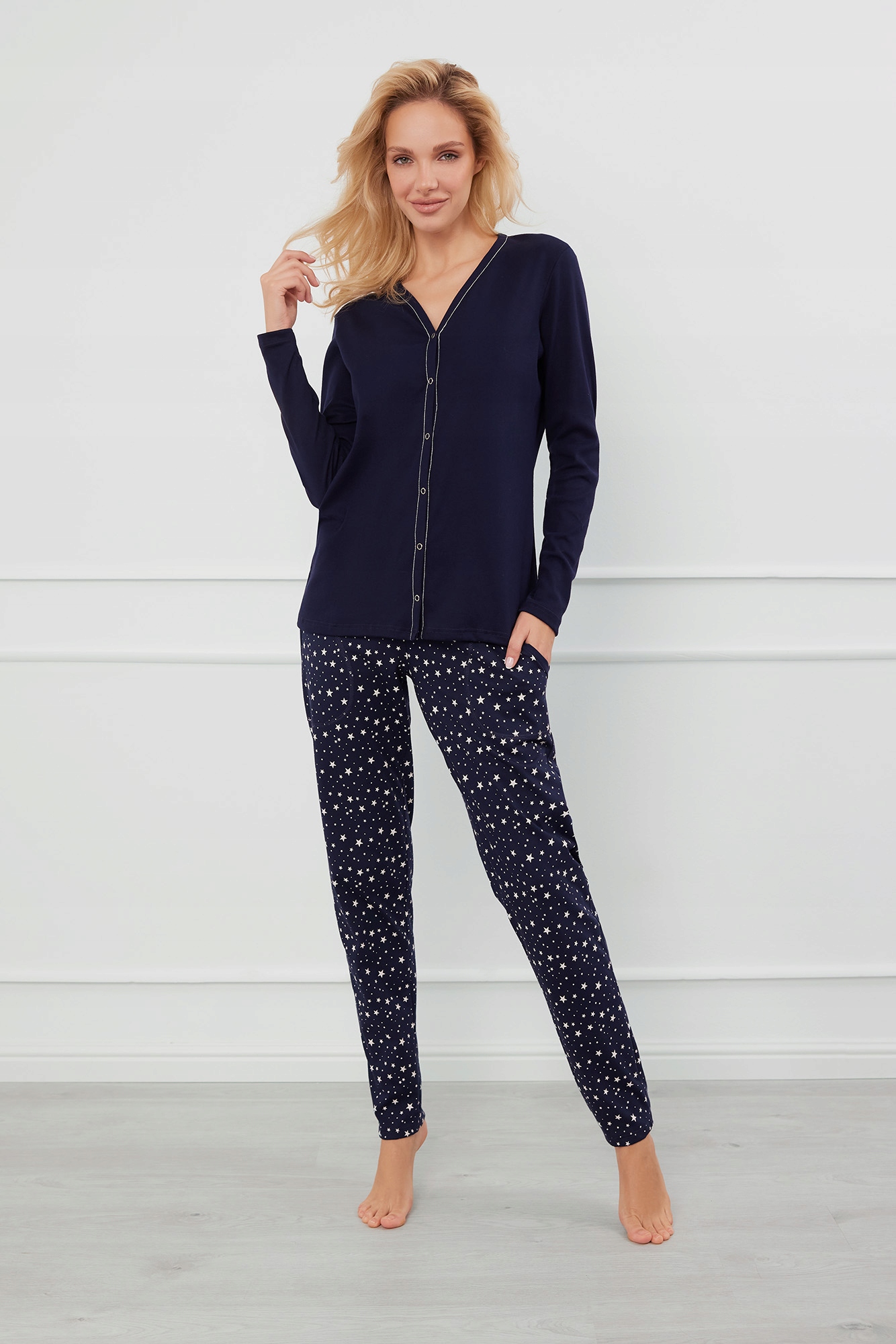 Dámské bavlněné pyžamo na knoflíky s dlouhým rukávem M Italian Fashion