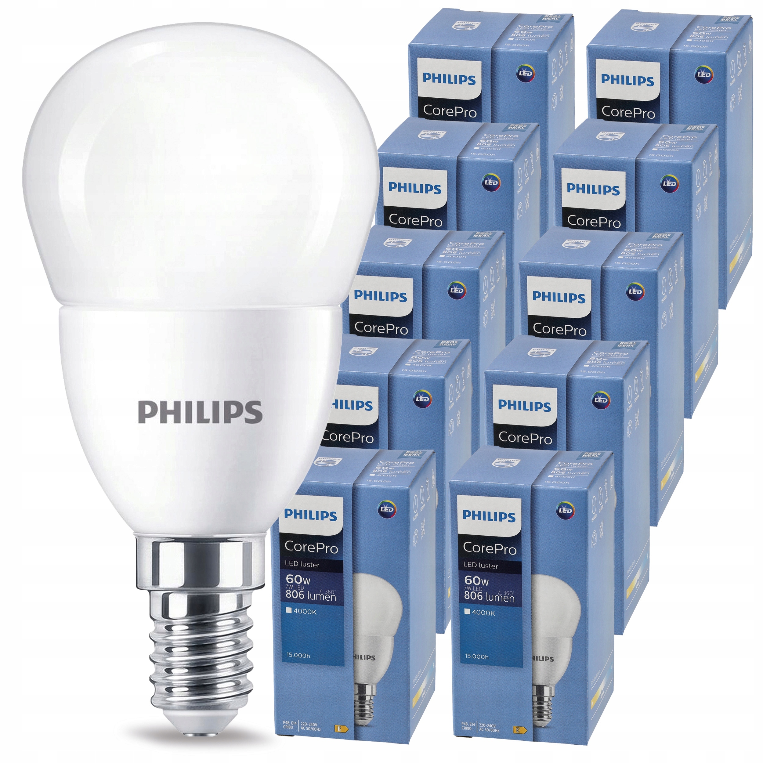 10x Led žárovka Philips E14 7W – neutrální barva 4000K CorePro