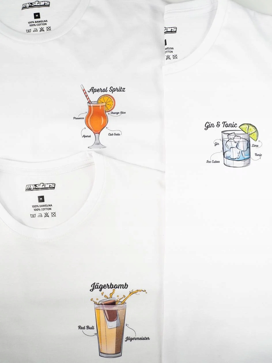 Tričko Sada 3 Kusů Pánské Bavlněné Trička Nápoje Gin Tonic Aperol XL