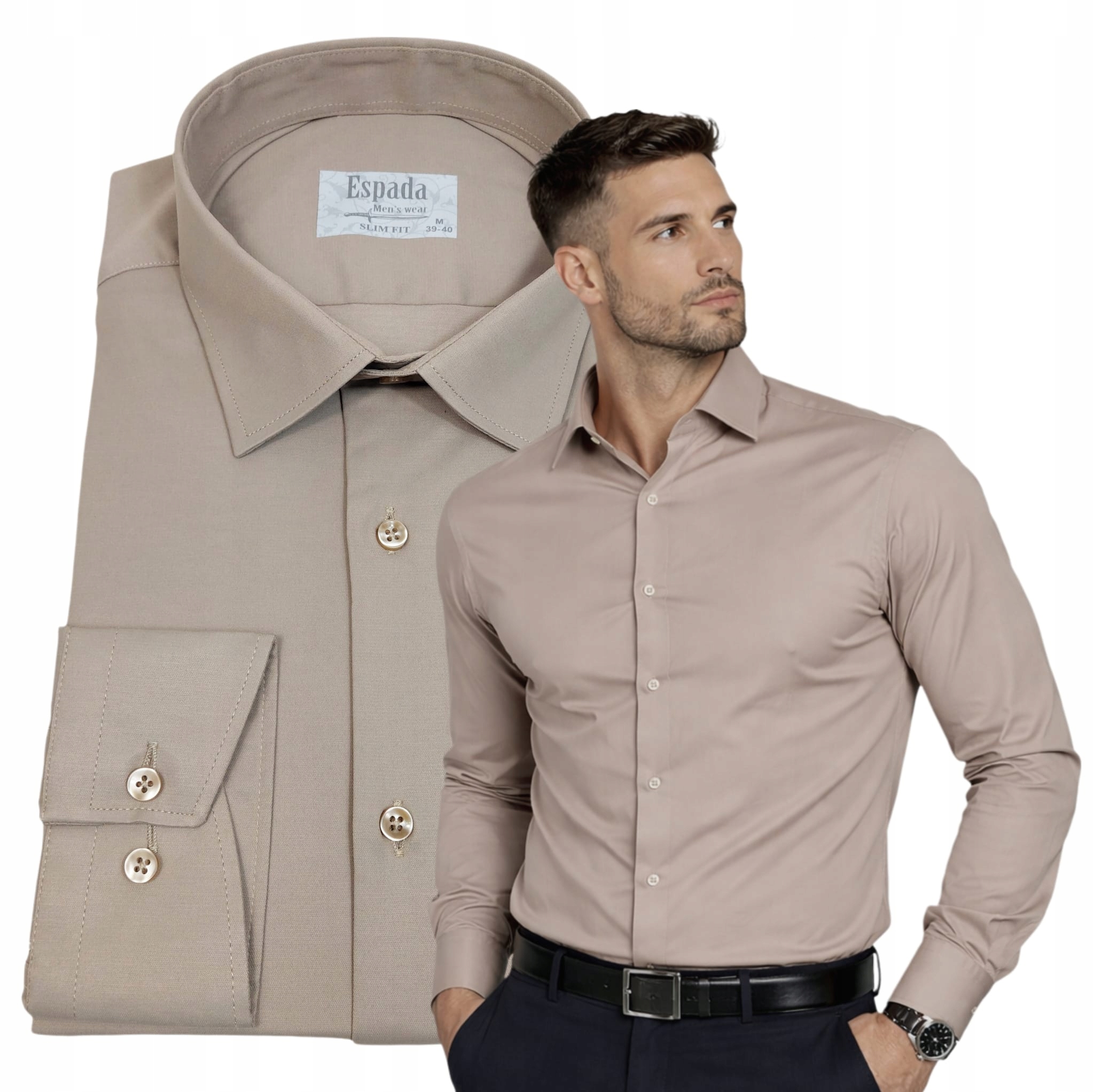 Pánská bavlněná košile Mocca Elegantní Elastická Slim vel.