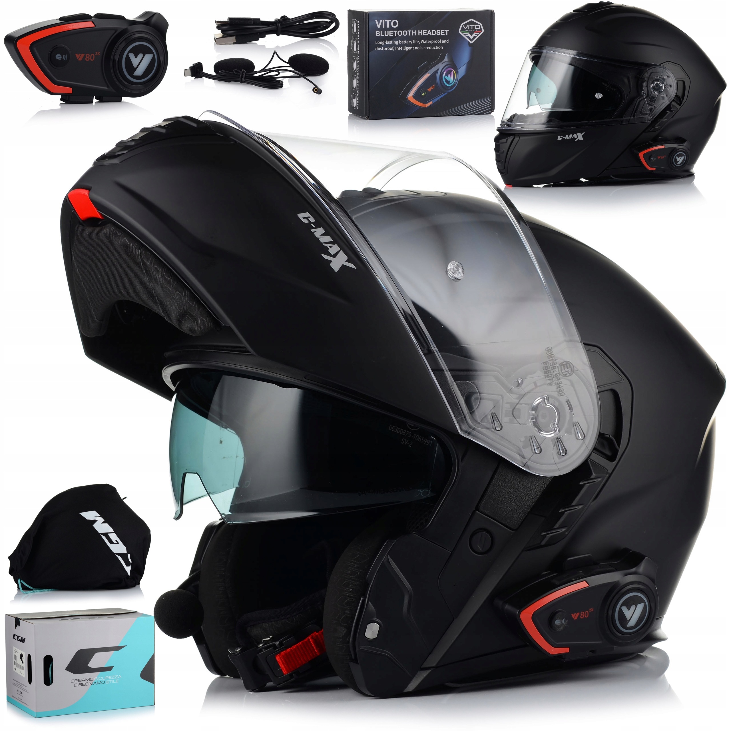 Motocyklová prilba Cgm 569G s čeľusťou P/j systém pinlock interkom Blenda