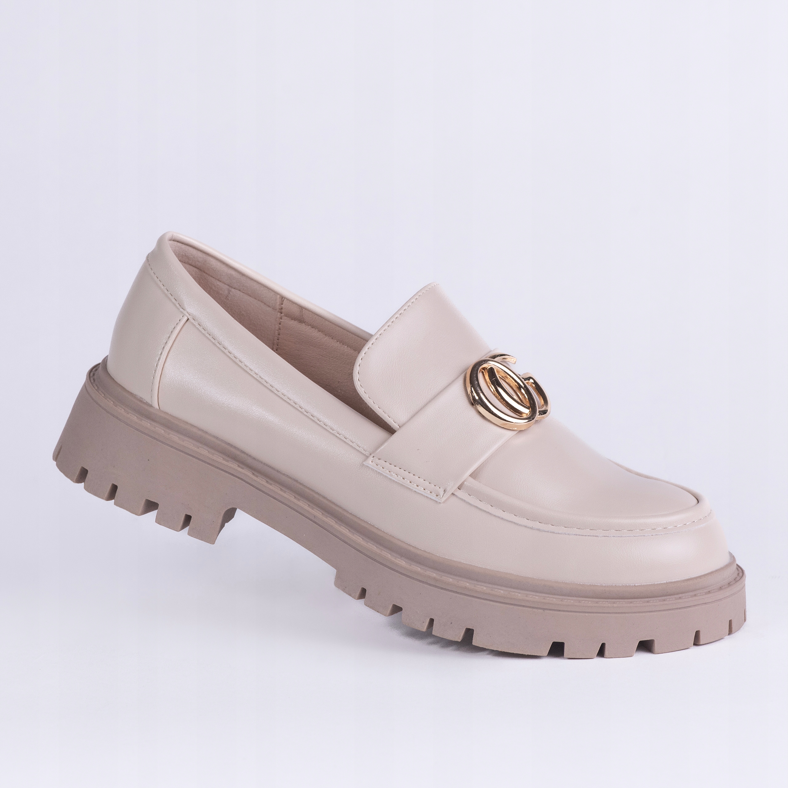 Dámské mokasíny kůže GD-FL6170 logo silnější podrážka traperek béžová 40