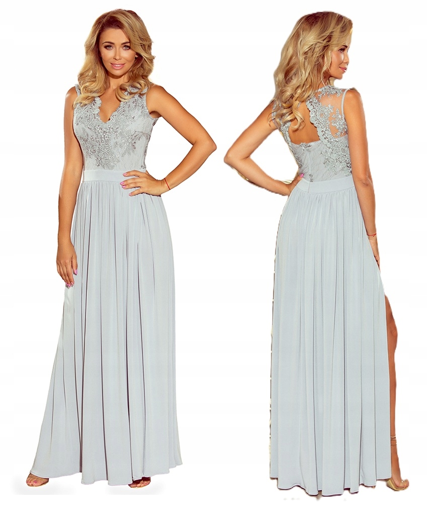 Krásné Zdobené Šaty S Krajkou, Vyšívané, Stříbrné