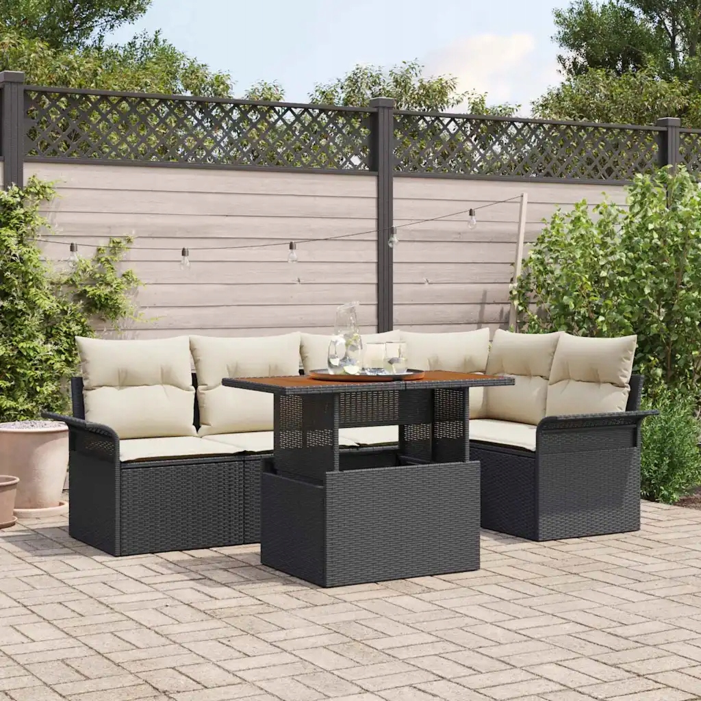 Sada zahradních pohovek 6 pcs Černá a krémová 100 x 55 x 73 cm Černá 334933