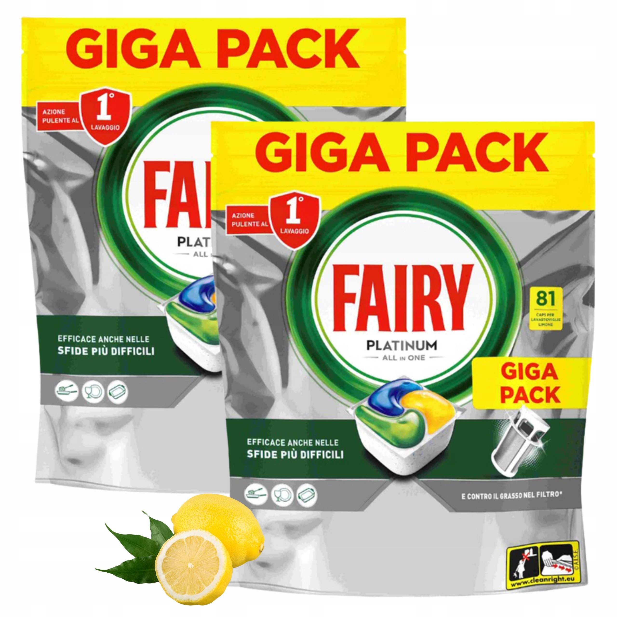 Kapsle do myčky Fairy Citronové Platinum na vodní kámen (na 162 Cyklů)