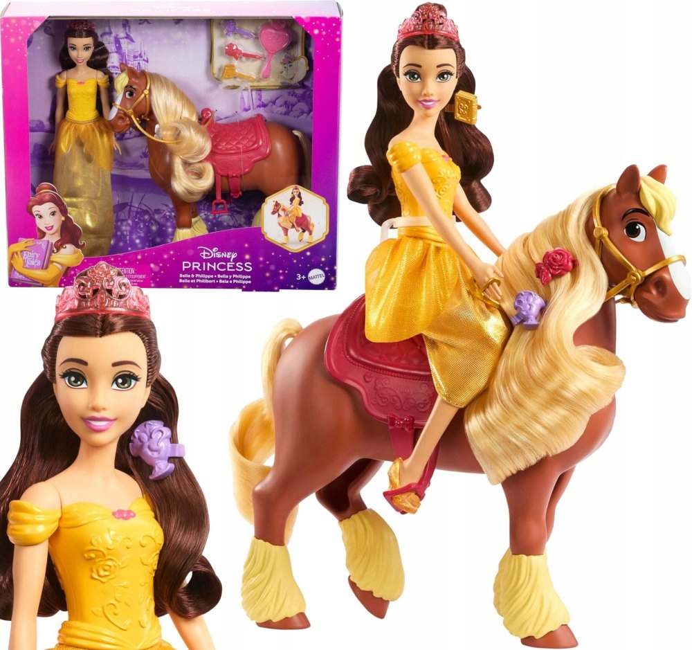Lalka Bella i koń Filip Zestaw Disney Princess Księżniczki Piękna i Bestia