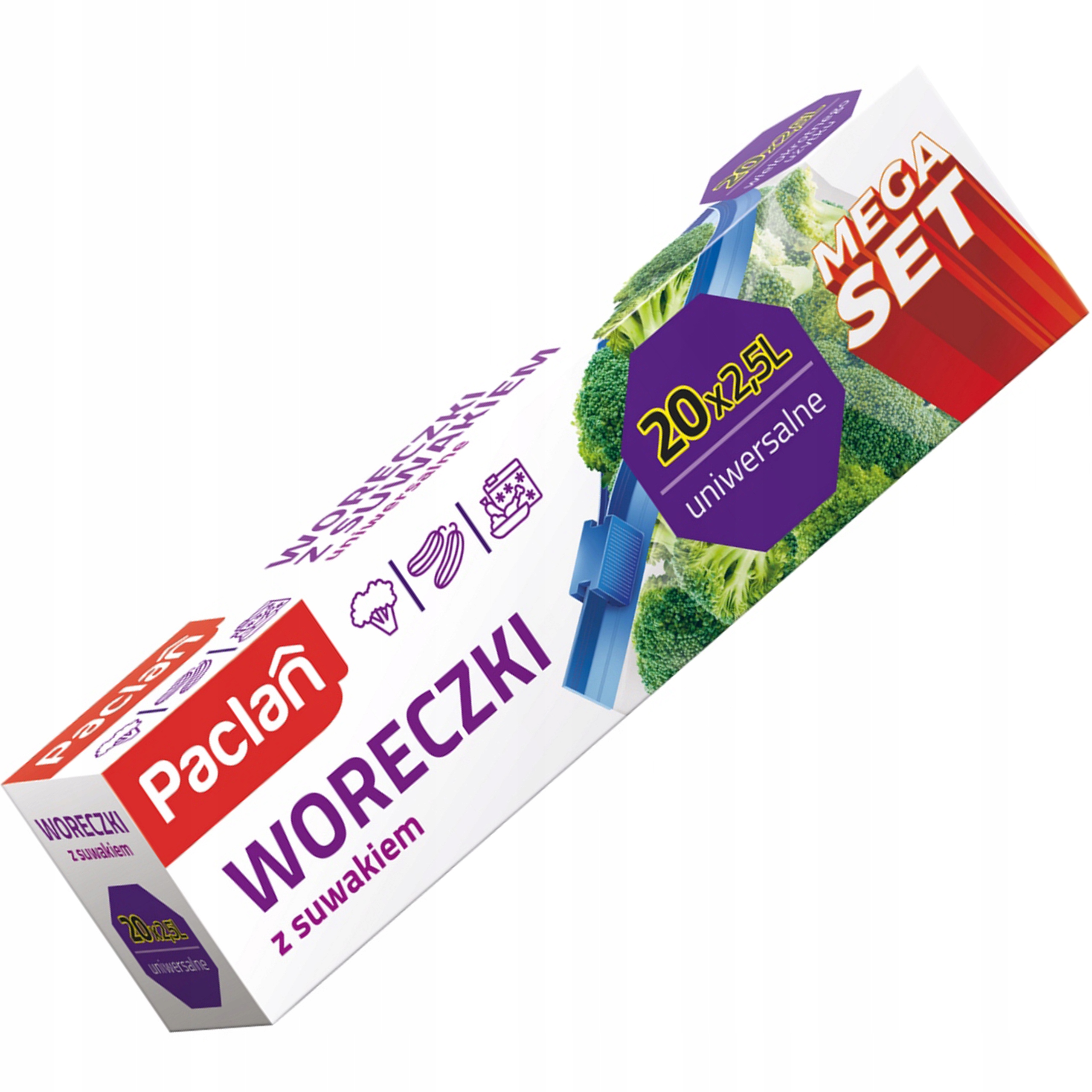 Snídaňové sáčky s posuvníkem Paclan Set 2,5 l x 20 ks na mražené potraviny