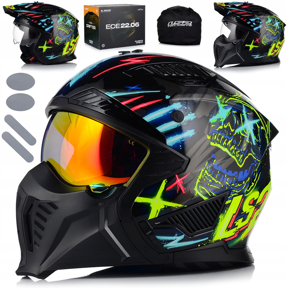 Motocyklová Prilba 4v1 LS2 OF606 Rayz Odnímateľná Čepeľ Strieška 3x Sklo