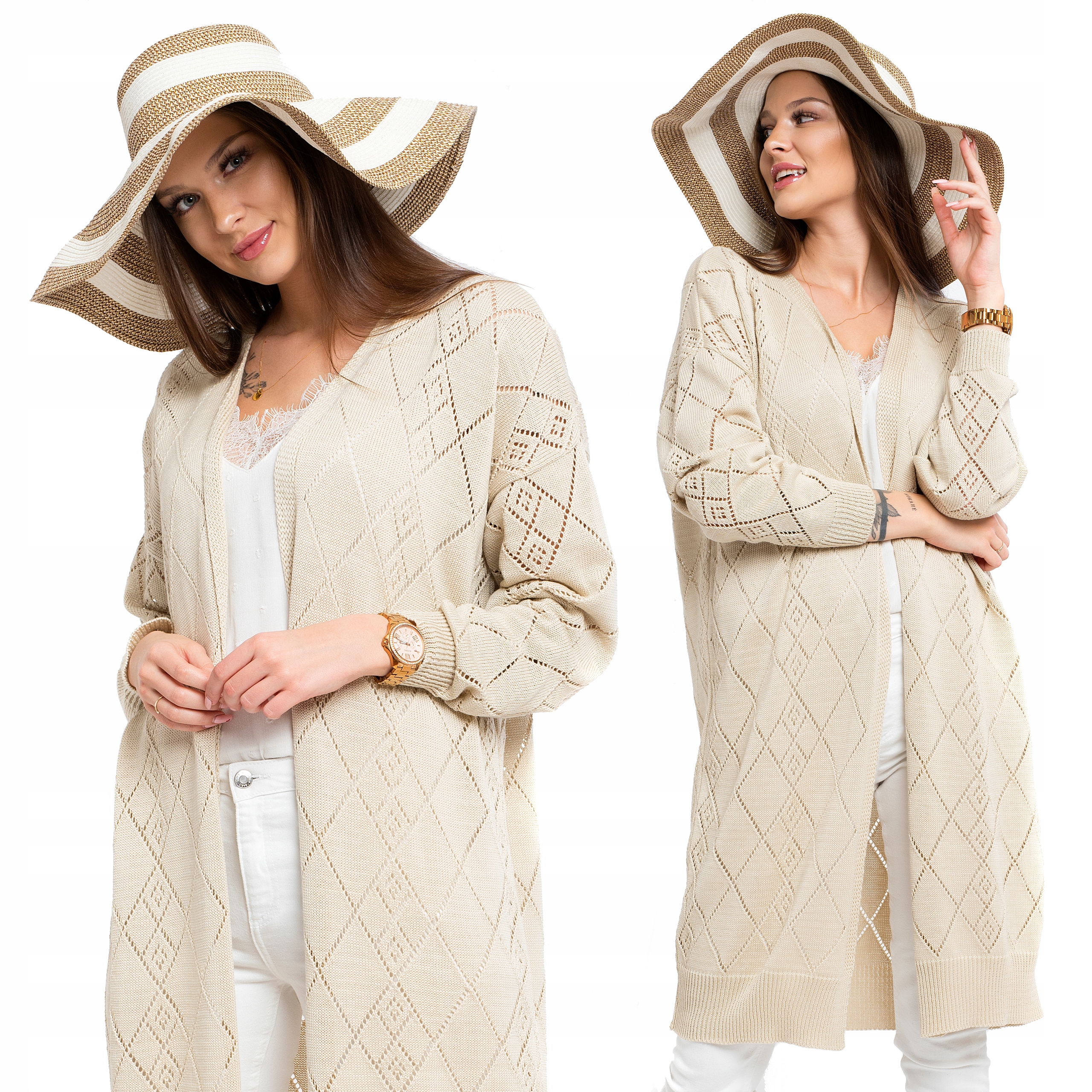 

Aiden Ażurowy Bawełniany Kardigan Narzutka W Romby