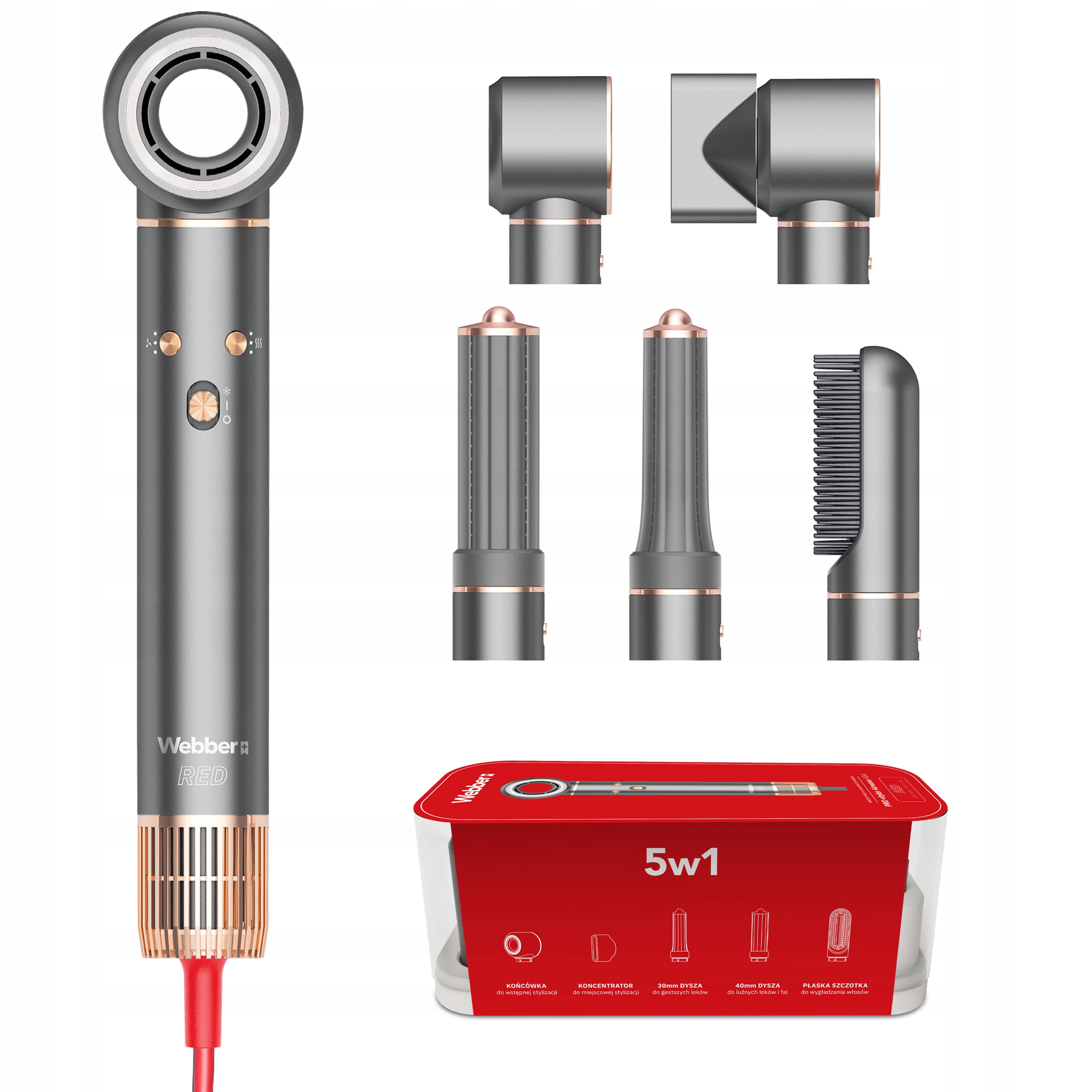 Sušič vlasov 5v1 Webber HD4 1300W s Ionizáciou A Reguláciou 5 nástavcov