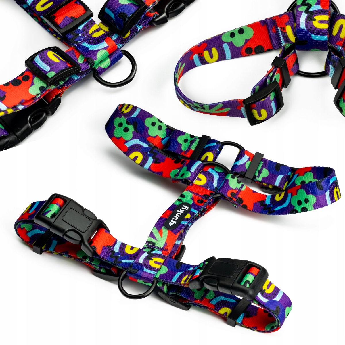 Levně Postroj guard pro malého psa S – Neon Bloom, pohodlný, barevný a nastavitelný