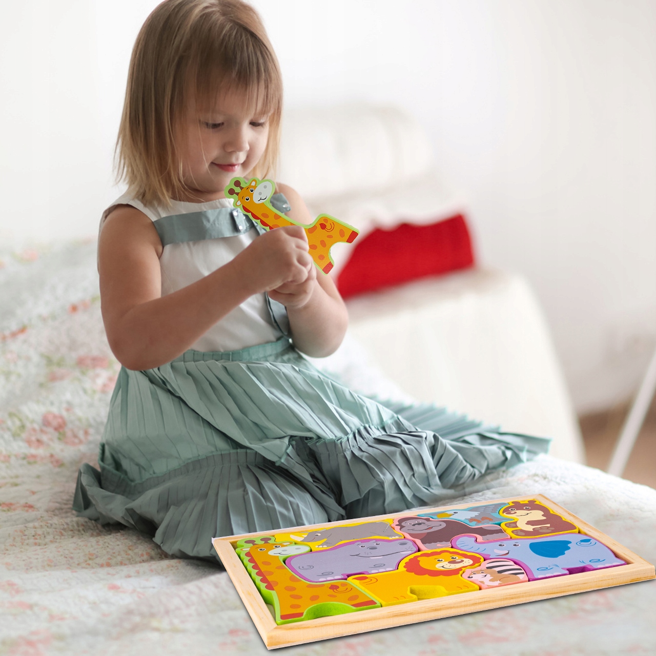 DREWNIANE PUZZLE UKŁADANKA ZWIERZETA ZWIERZĄTKA LEW SŁOŃ ZOO DLA DZIECI Marka MalPlay