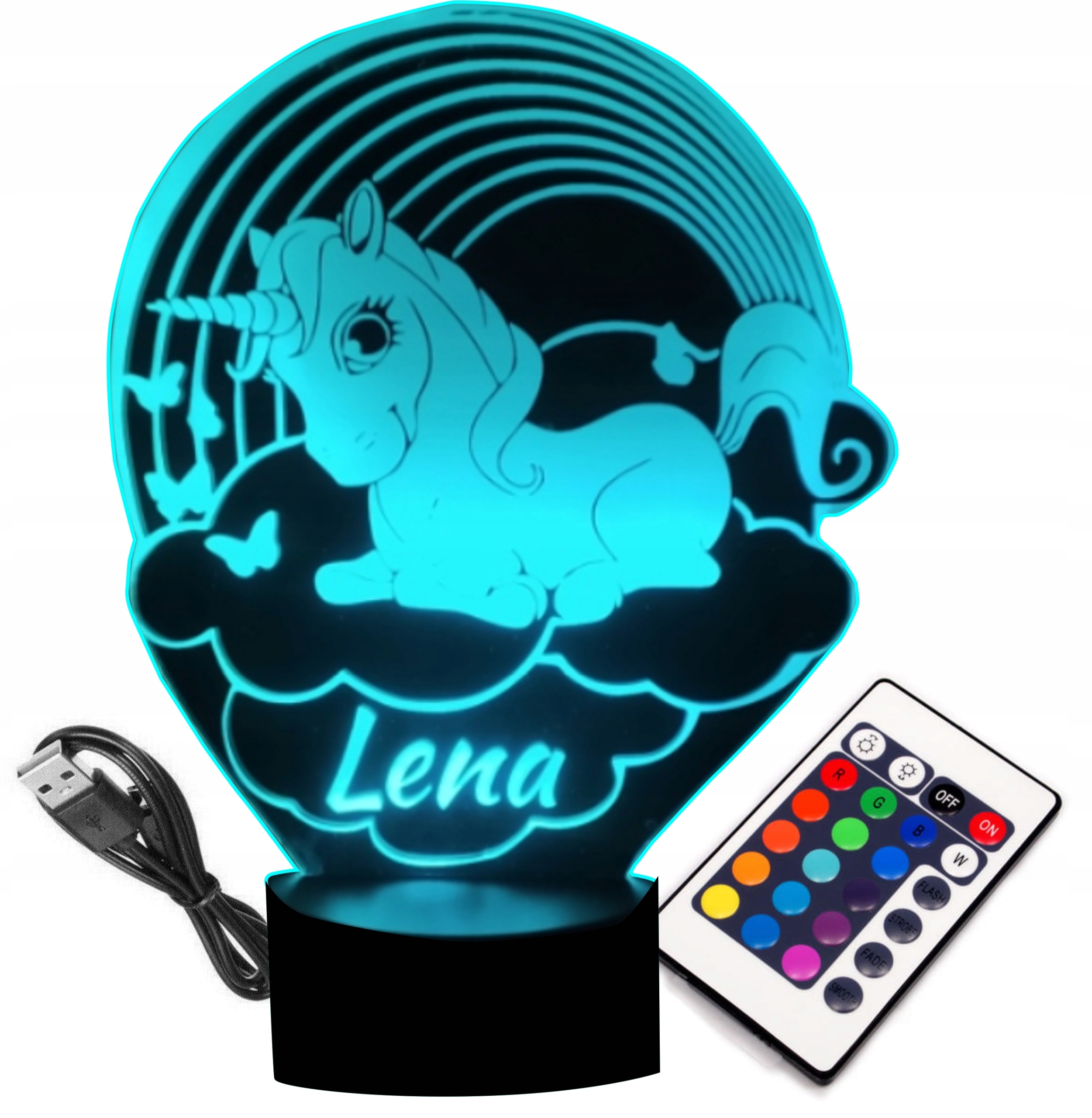 

Lampka 3D Led Z Pilotem Unicorn Z Imieniem Dziecka