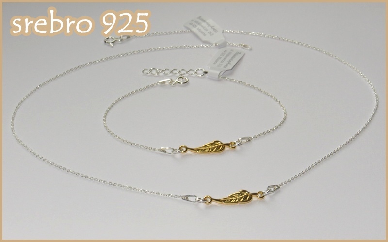 

Naszyjnik i bransoletka Pióro Srebro 925 pozłacane