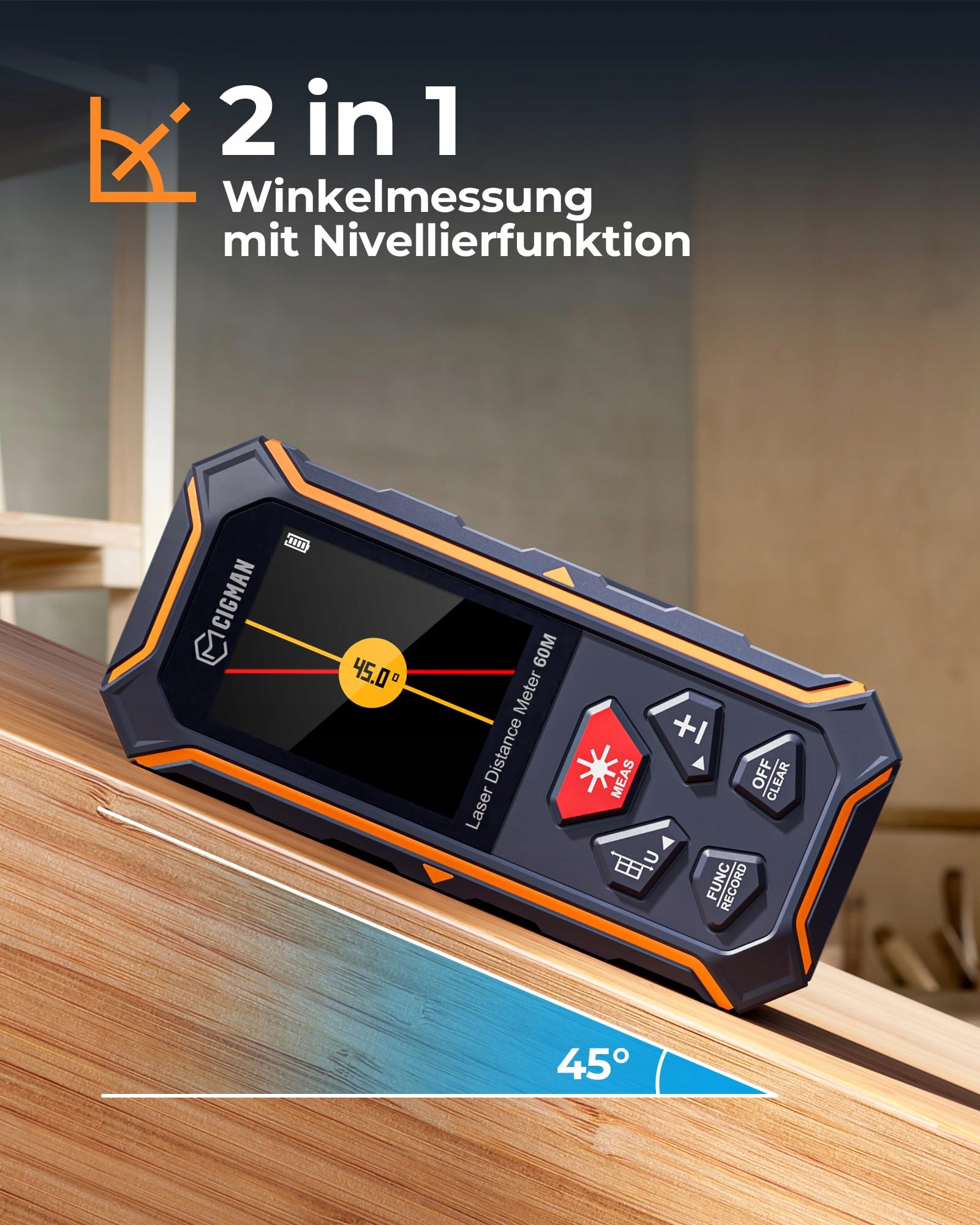 CIGMAN Dalmierz Laserowy Dwukierunkowy 120m USB Wbudowana Poziomica — miniatura 7