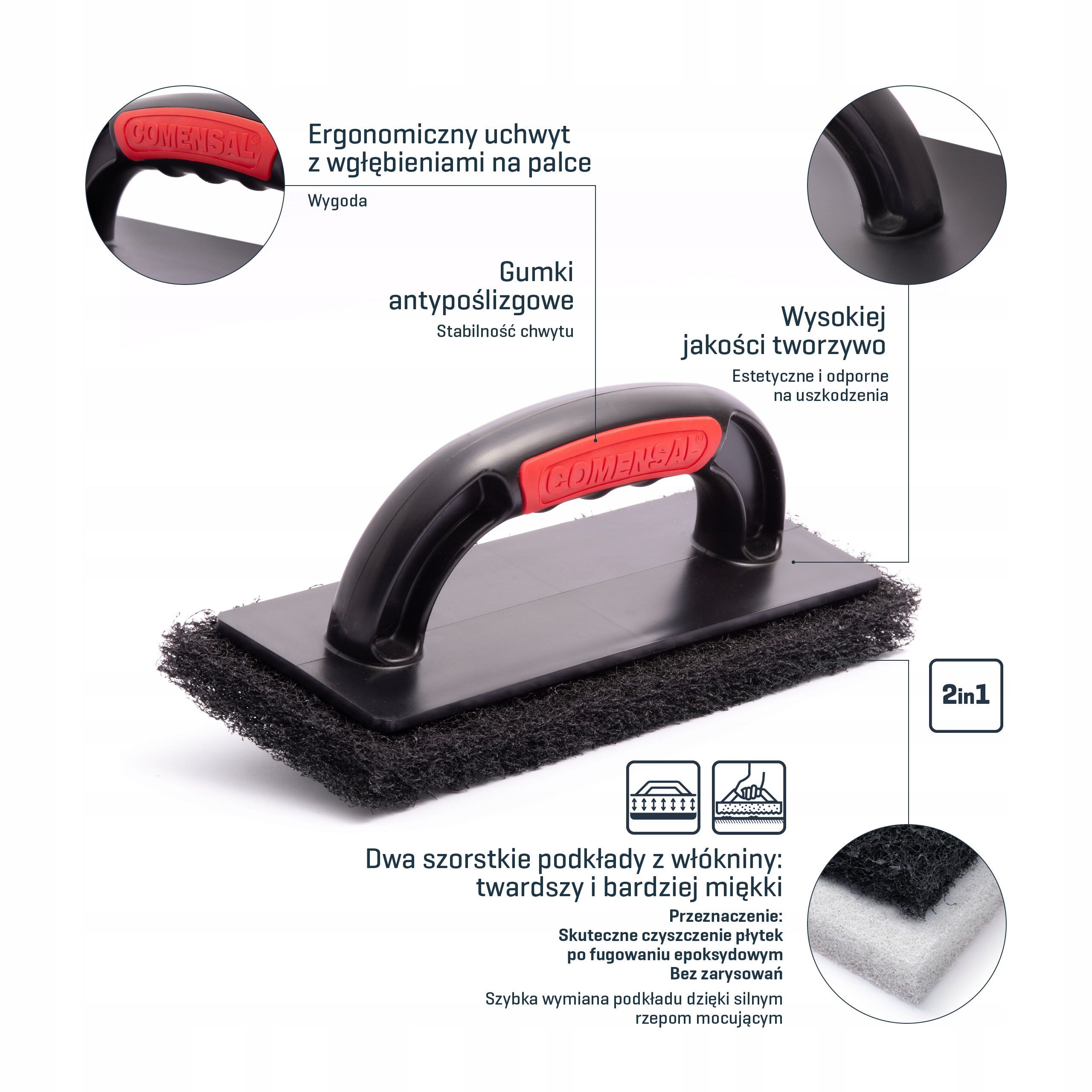 COMENSAL Paca z WŁÓKNINĄ 2w1 miękka ostra do czyszczenia fug epoksydowych Typ paca