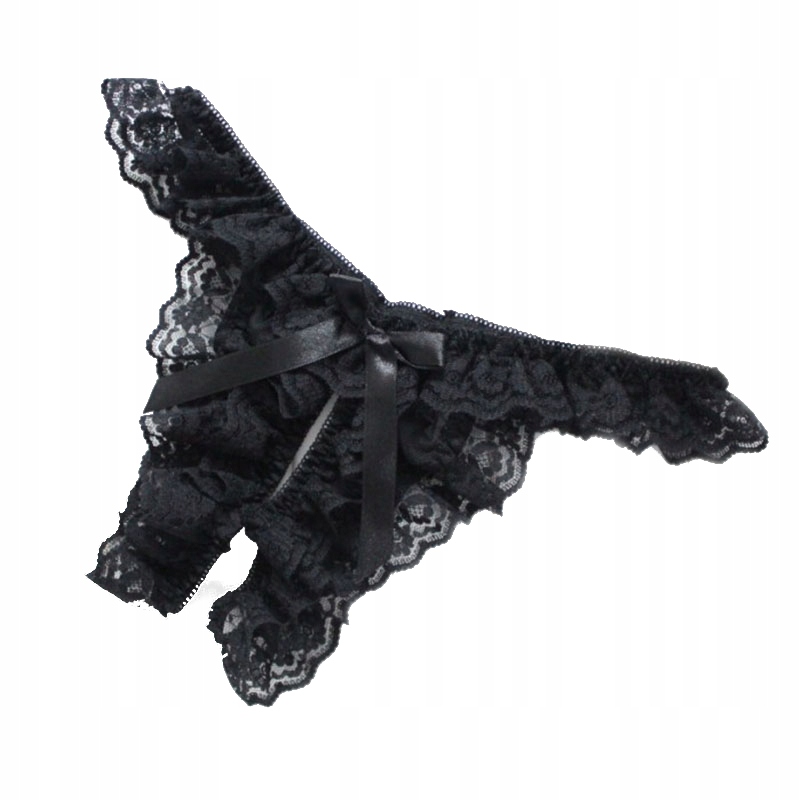 KORONKOWE CZARNE STRINGI Z DZIURKĄ SEKSOWNE