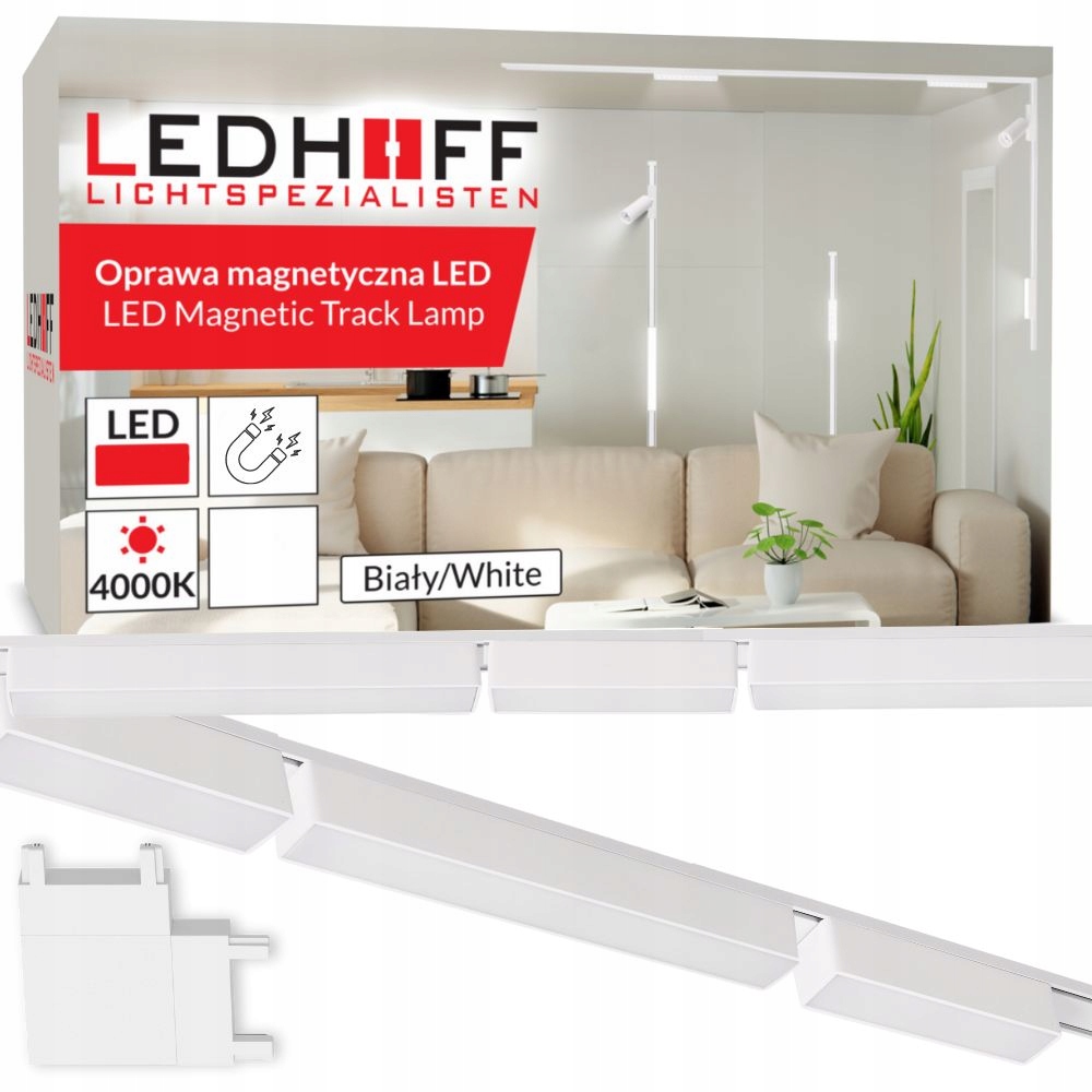 Magnetický šikmý kábel lišta 2m 6x Led lampa lineárne osvetlenie Biela