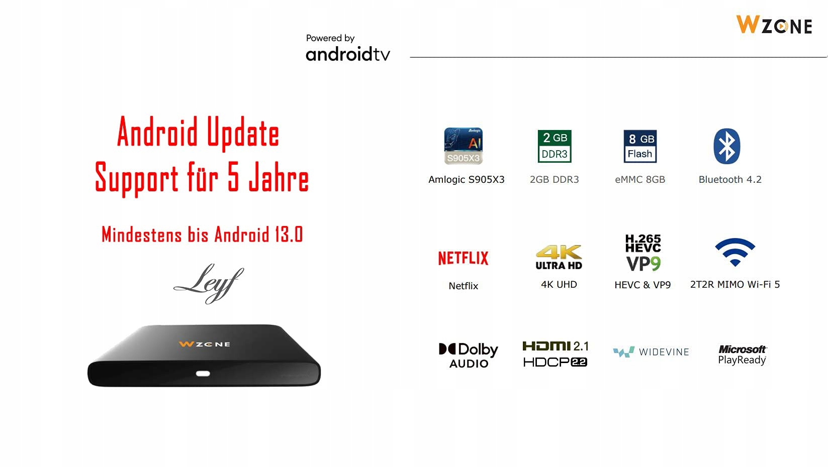 Leyf Tv Box 4K Dekoder, Czarny EAN (GTIN) 716706708392