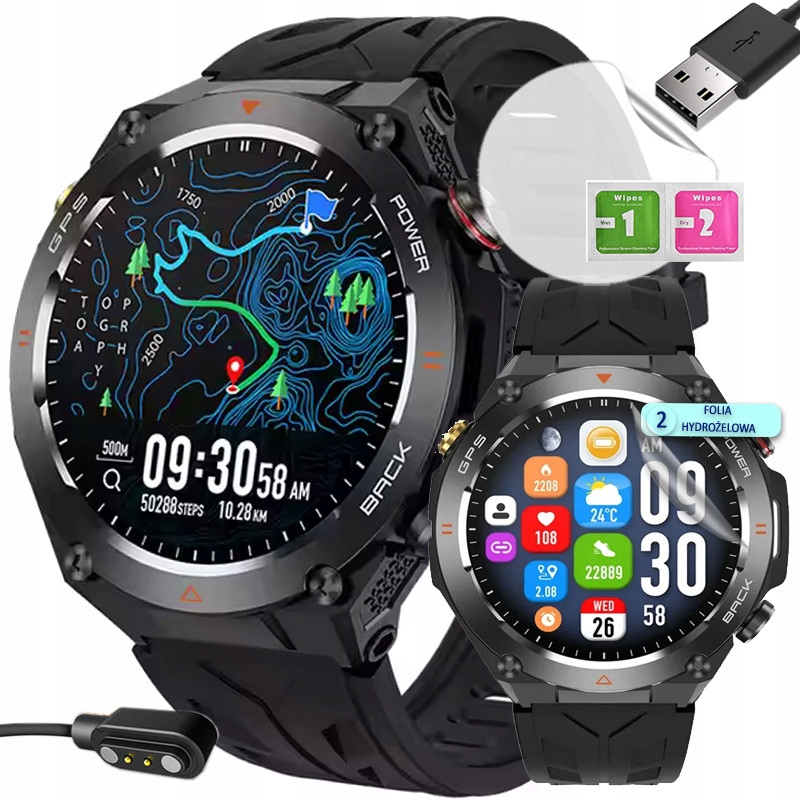 2 x Chytré Hodinky Pánský Gps Menu Pl Voděodolný Sport Smart Watch Rozhovor Puls