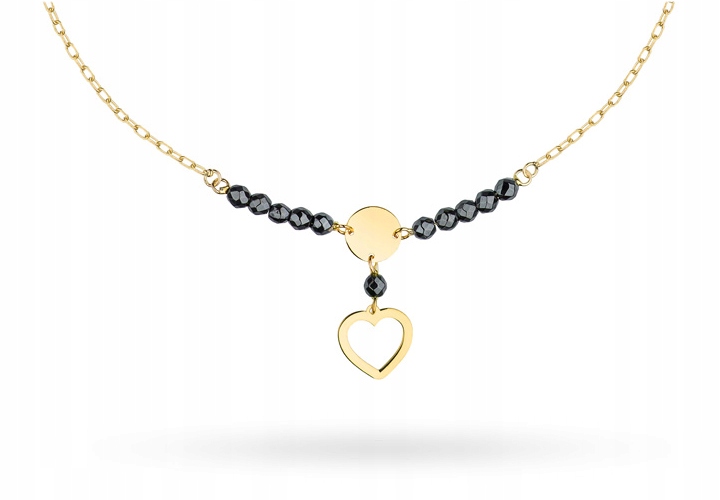 

Złota bransoletka 585 Celebrytka koraliki Serce