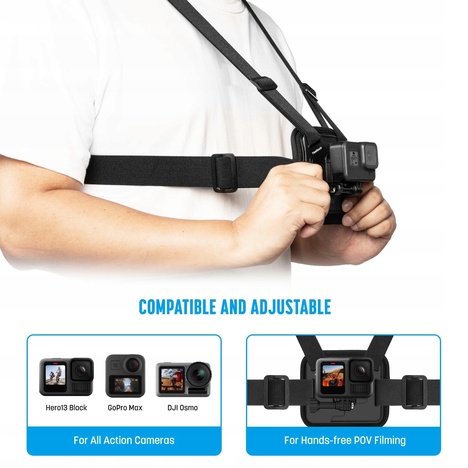 Pas Na Klatkę Piersiową Do Kamer Akcji Sportowych GoPro DJI Czarny TesRock — miniatura 4