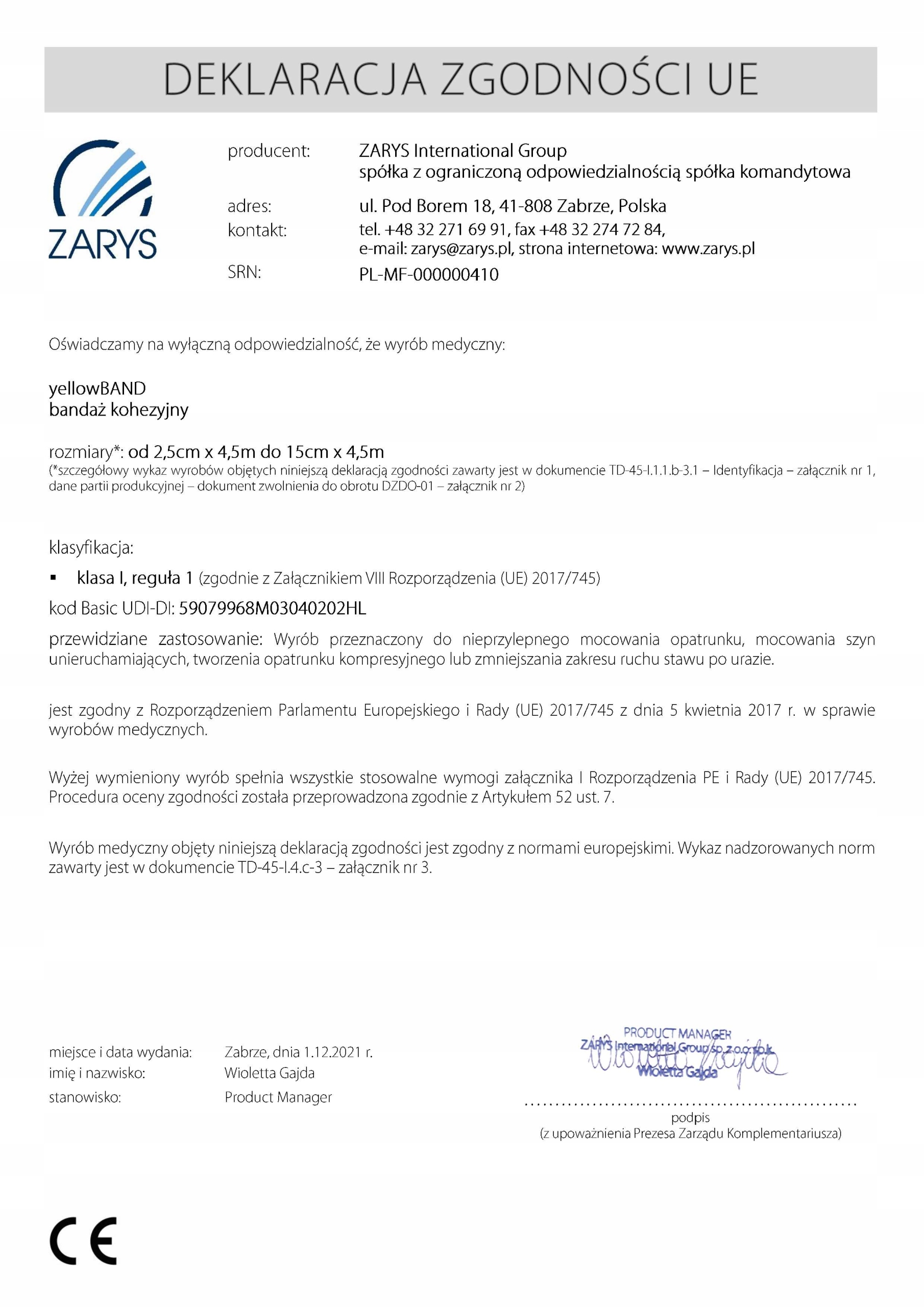 Bandaż kohezyjny Zarys yellowBAND YCB-7545-X 7,5 cm x 4,5 m czarny 1szt EAN (GTIN) 5907996880478