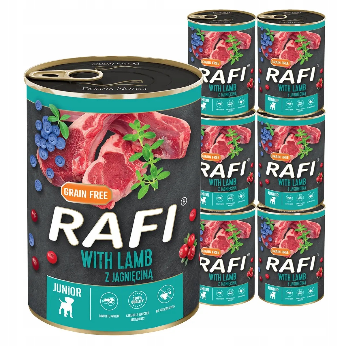 Dolina Noteci Rafi Junior mokra karma dla psa z jagnięciną borówką 24x400g