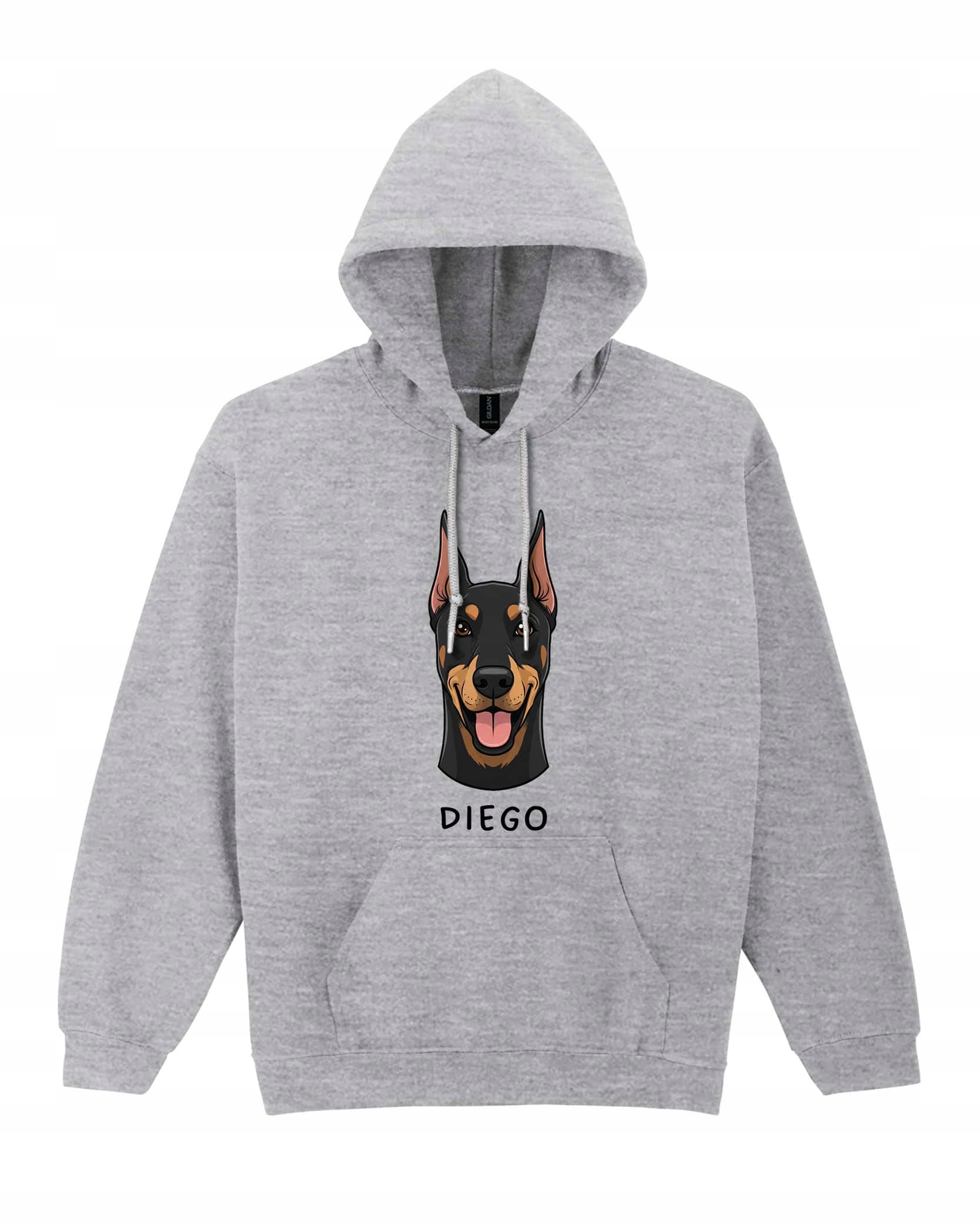 Mikina s kapucí Doberman Personalizovaná Pupil Pes Šedá L