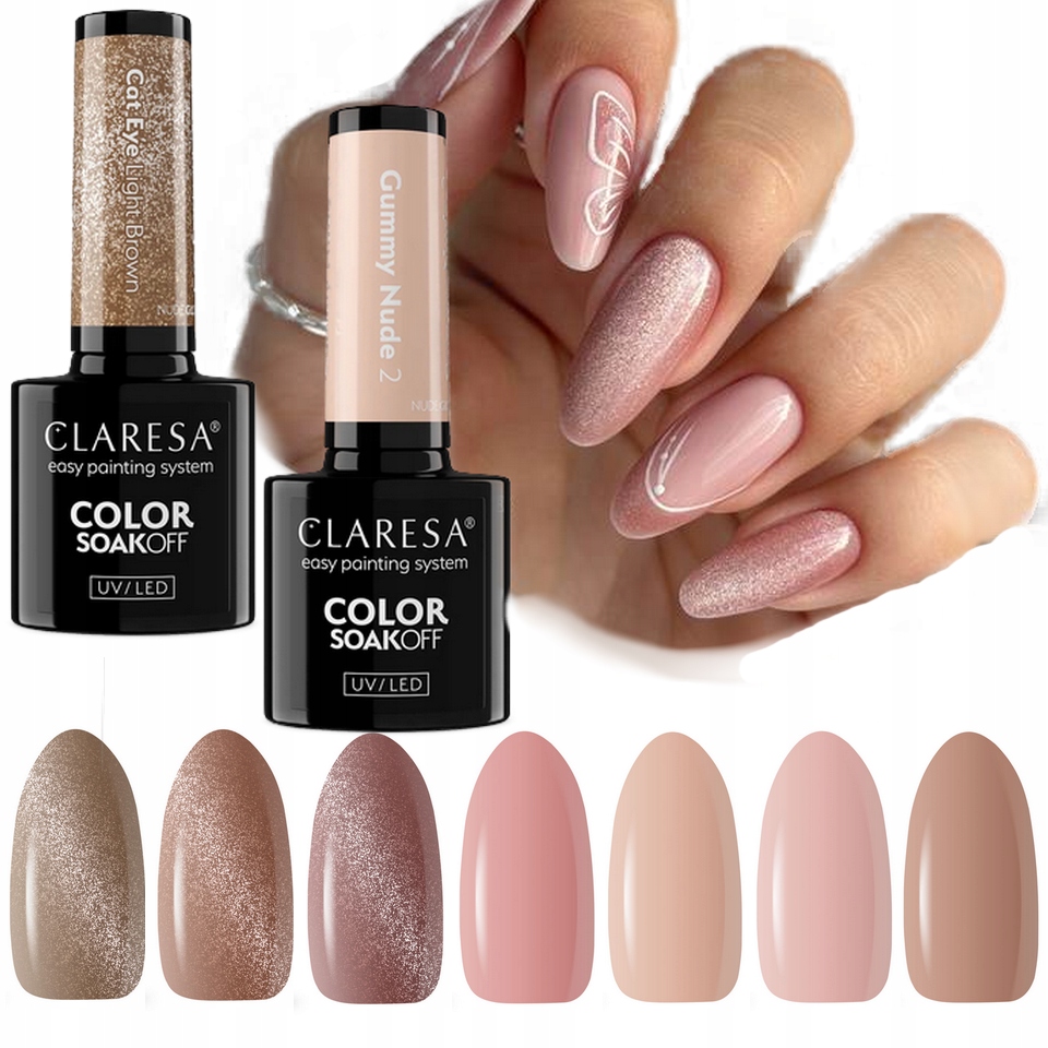 Claresa zestaw lakierów hybrydowych Nude Glow Cat Eye 7 szt