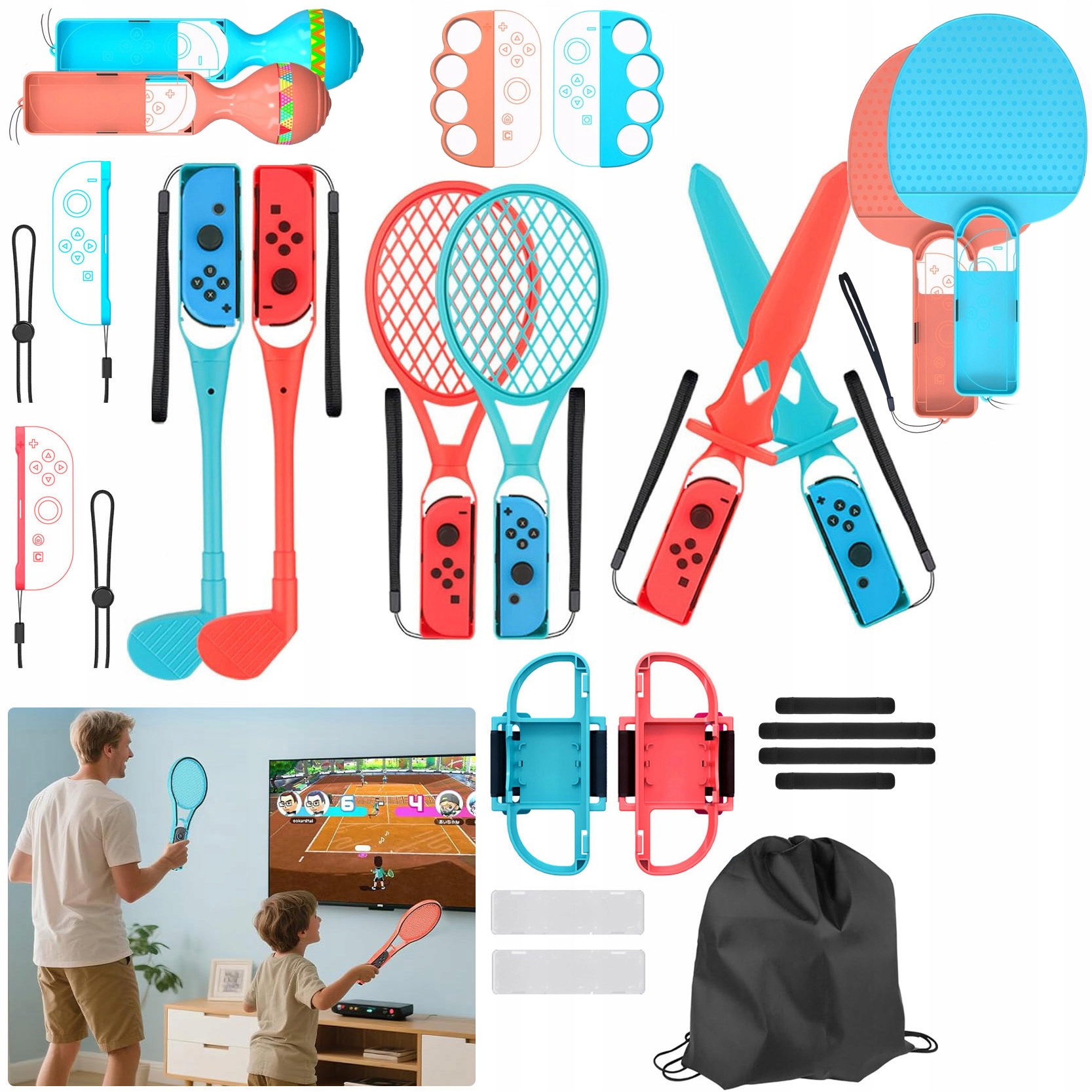 Zestaw 23w1 Uchwyty na JoyCon Gripy Sportowe Blue Red do Nintendo Switch 2