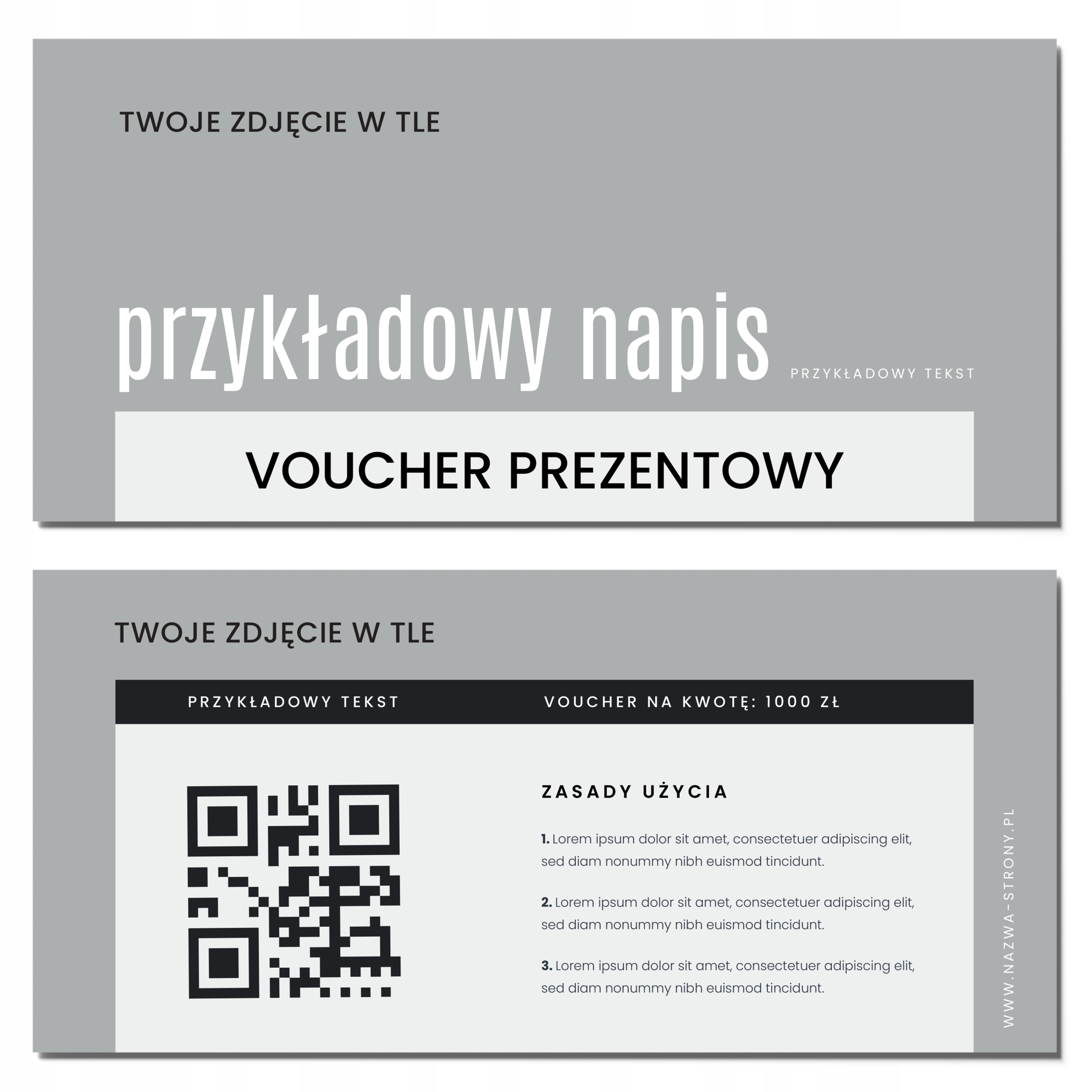 Vouchery upominkowe TWOJE ZDJĘCIE kod QR MAT 350g GOTOWY PROJEKT 50 sztuk
