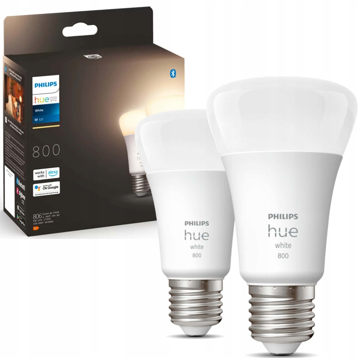 2PAK Led žárovka E27 A60 9W 2700K teplá Philips Hue bílá Bluetooth Zigbee
