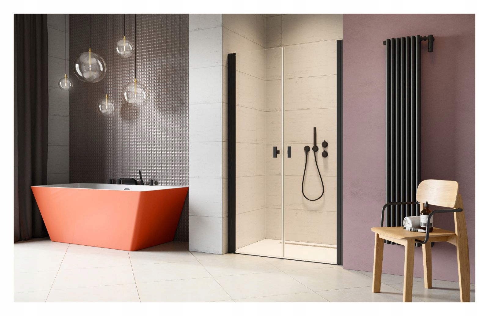 Drzwi prysznicowe czarne uchylne 95cm szkło satyna Szerokość produktu 95 cm