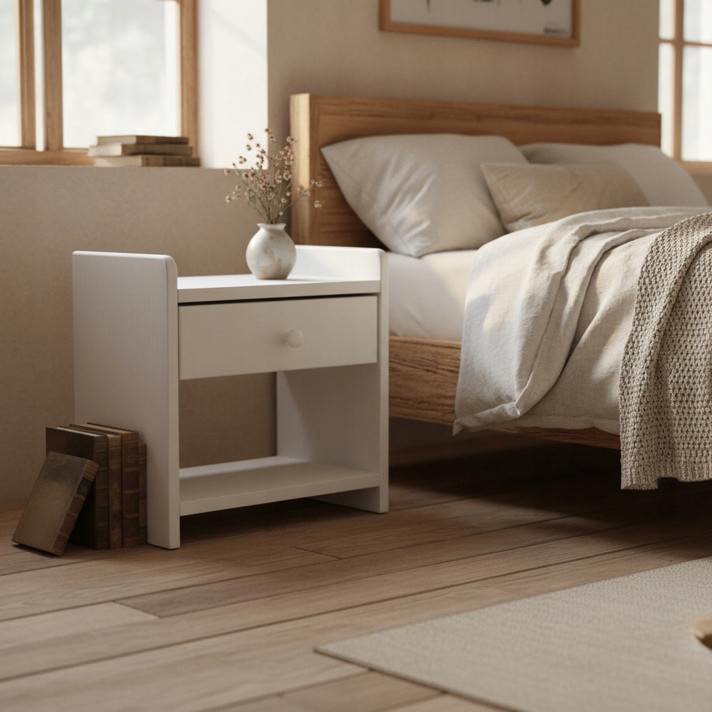 Noční stolek dřevěná bílá masivní dřevo borovice šuplík police