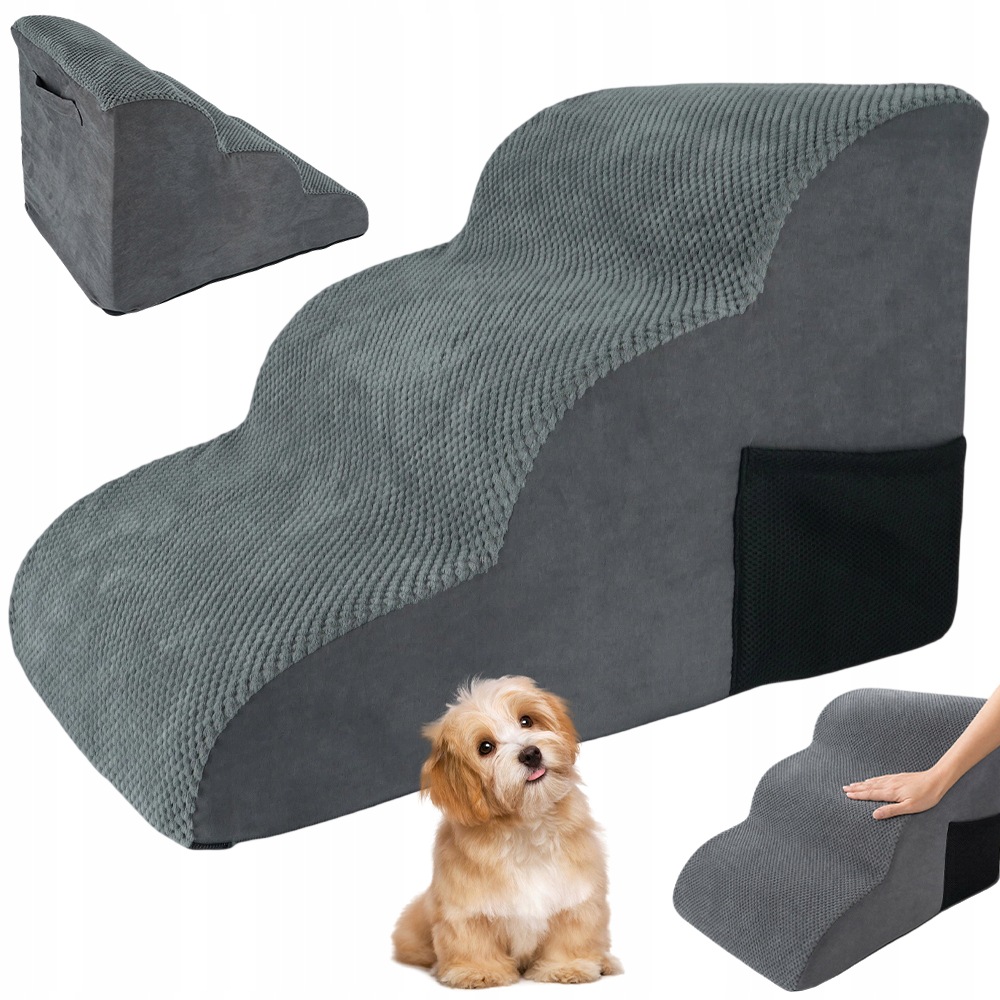 Pěnové Schody Pro Psa A Kočku 3 Stupně Protiskluzové Šedé 60X40 CM