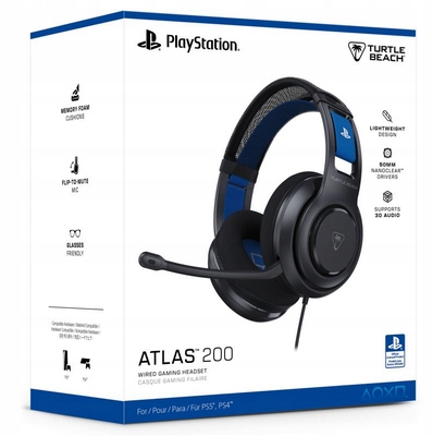 Turtle Beach Atlas 200, PlayStation 5, Dźwięk 3D, Czarny, Przewodowy zestaw słuchawkowy
