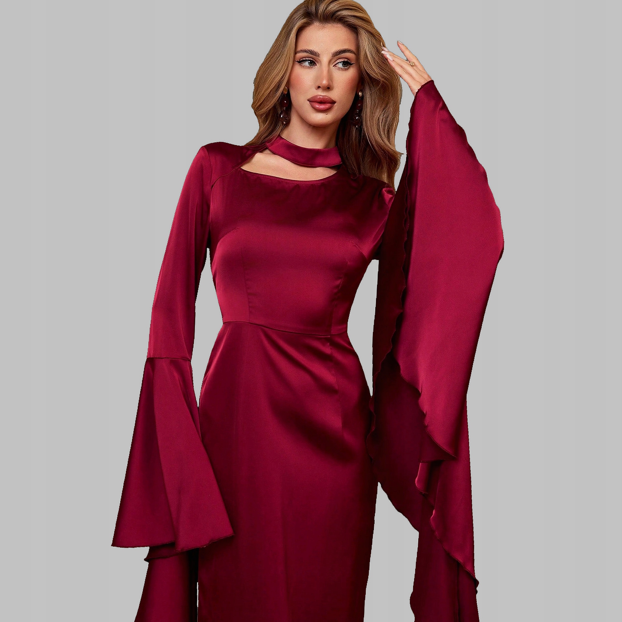 Šaty Maxi Burgundská s rozšířenými rukávy Glamour Shein XL
